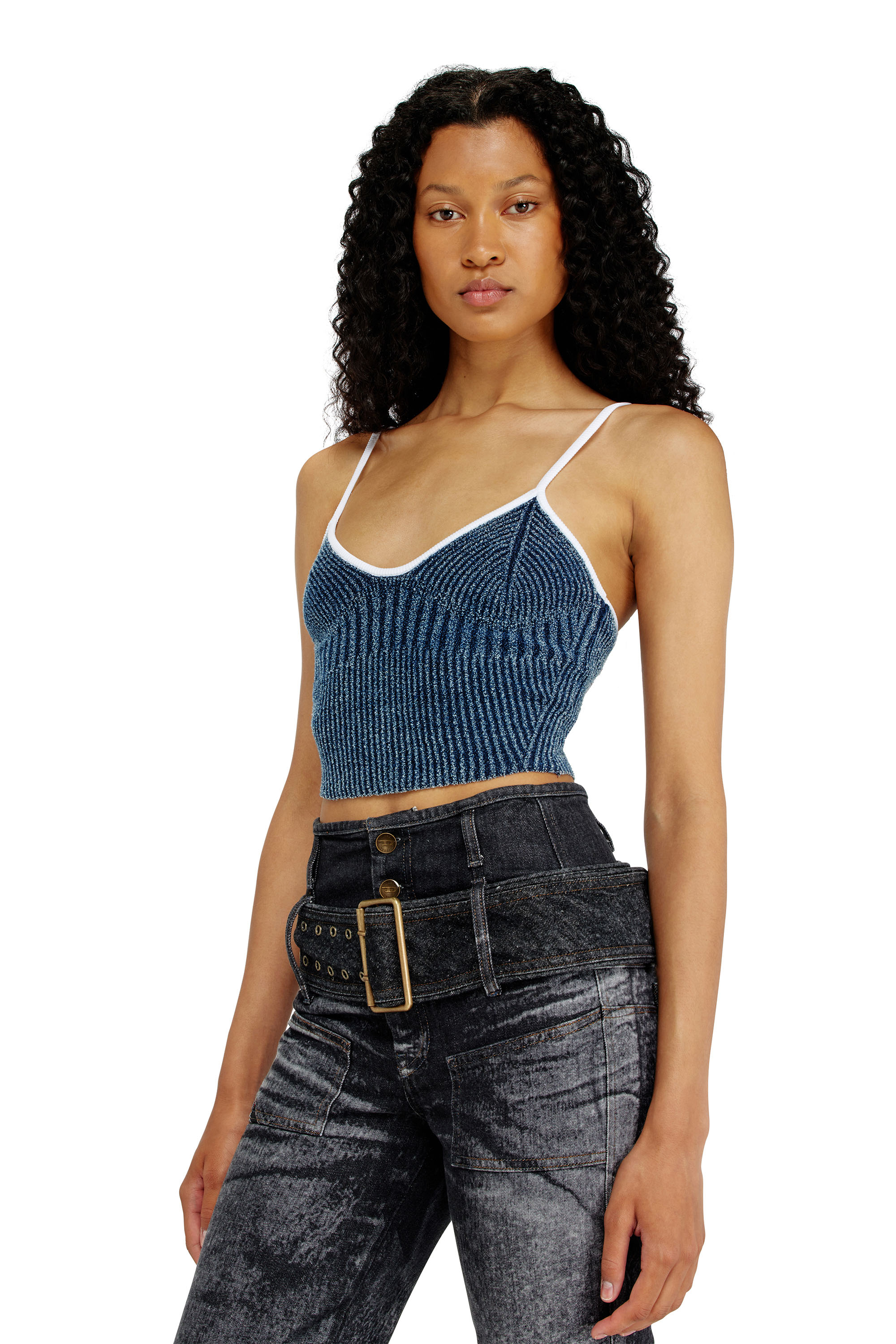 Diesel - M-ESTERE, Crop top de punto acanalado boucl&eacute; &iacute;ndigo Mujer in Multicolor - 5