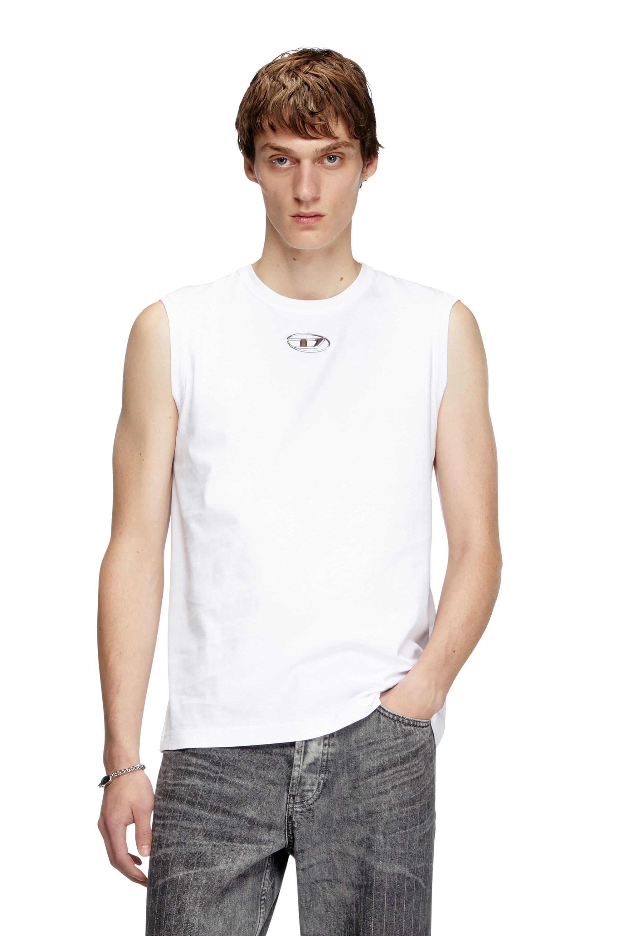 Diesel - T-BISCO-OD, Camiseta con tirantes con logotipo Oval D metálico Hombre in Blanco - 1