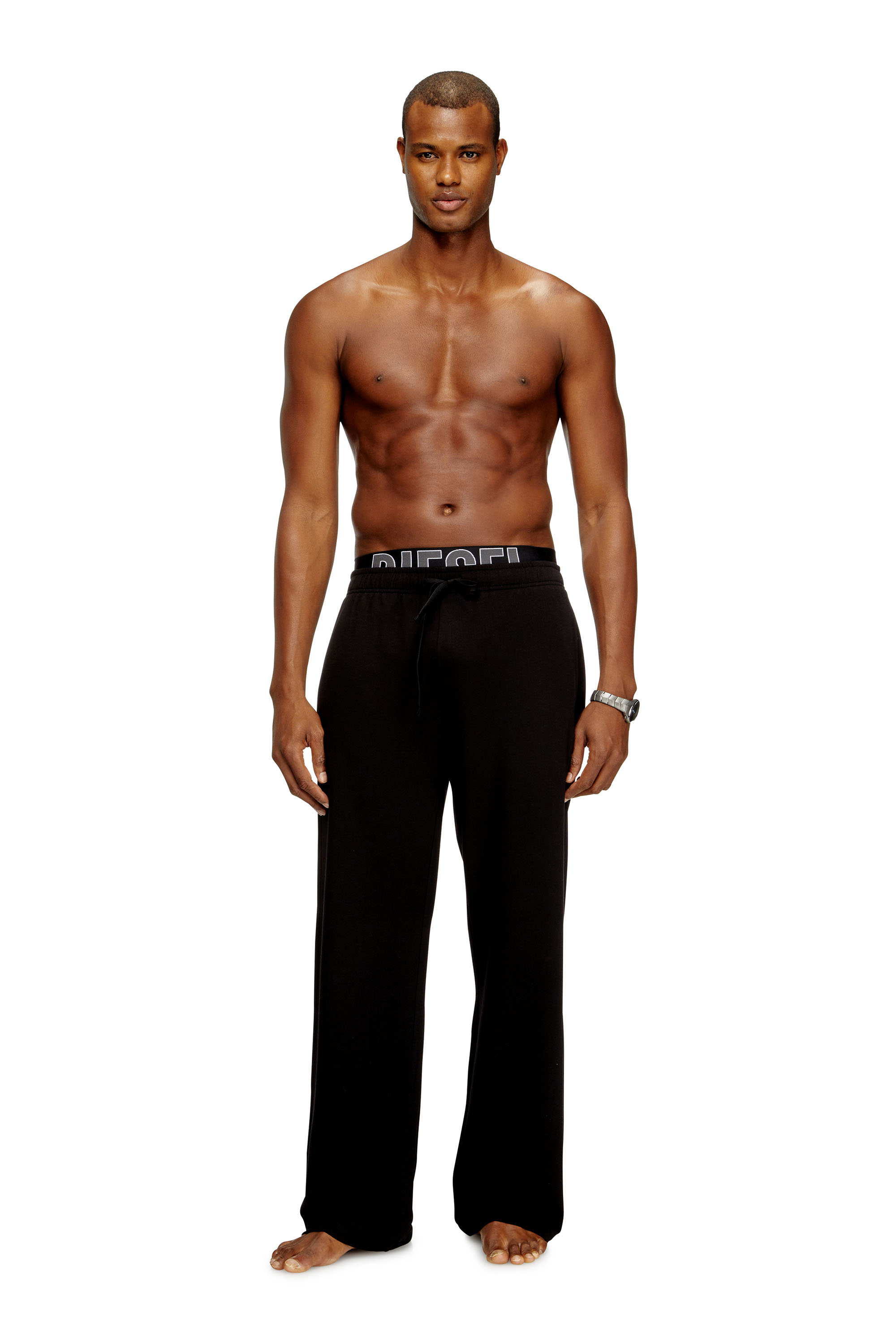 Diesel - BRADLEY-D-POP, Pantalones con cintura de logo en rizo de algodón Hombre in Negro - 1