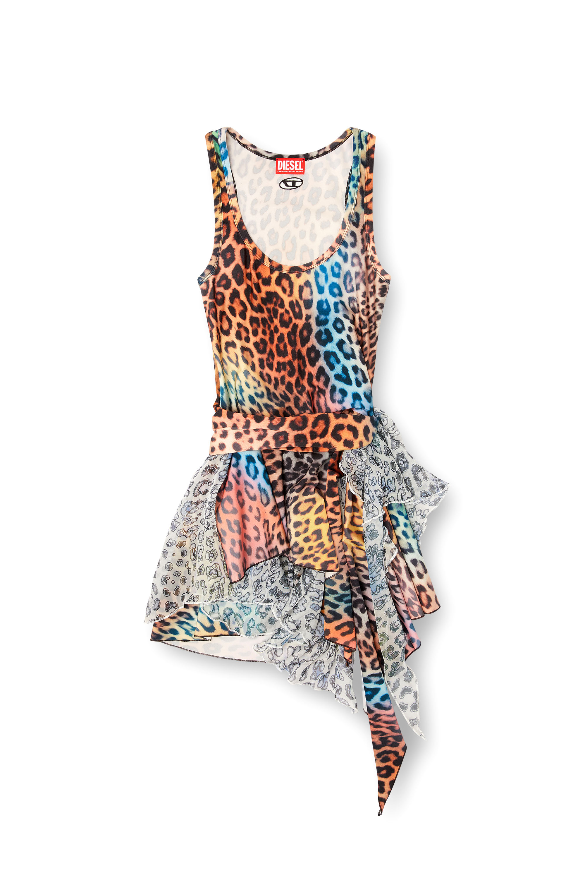 Diesel - D-OPERA-Q1, Vestido corto asimétrico con estampado de leopardo Mujer in Marrón - 1