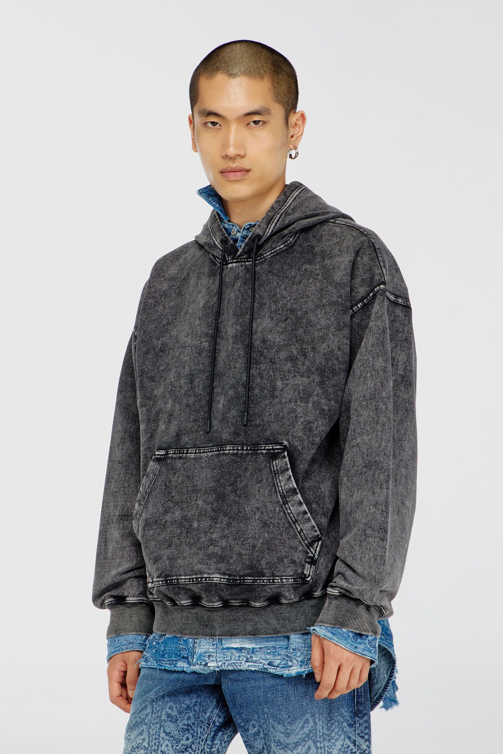 Diesel - S-BOXT-HOOD-TUK, Sudadera con efecto denim tratado Hombre in Gris - 1