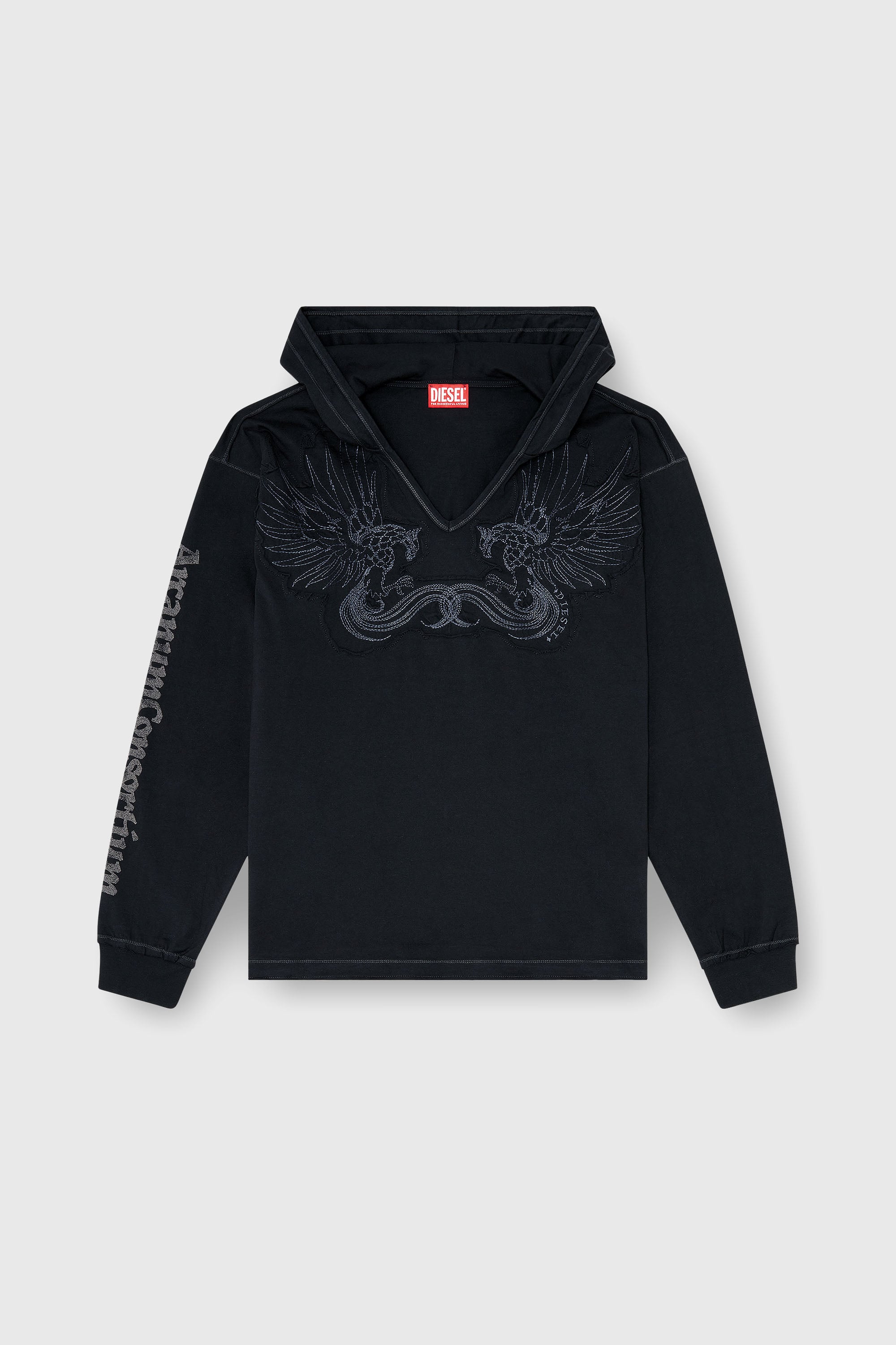 Diesel - T-PHEN-LS-HOOD-RIB, Sudadera con capucha, escote en pico y bordado delantero Hombre in Negro - 2