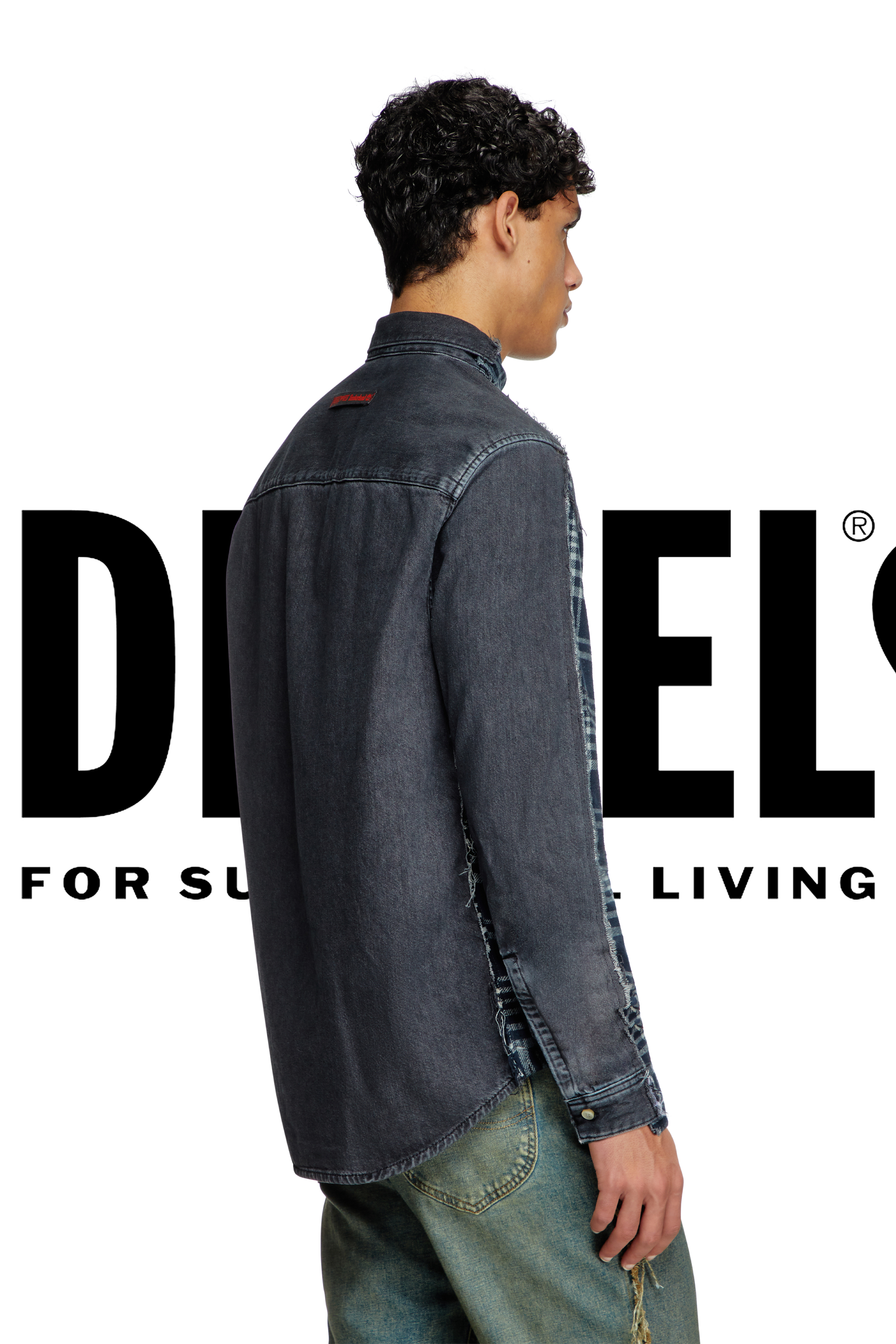 Diesel - Shirt Dieseloves 6B, Camisa de denim sobreteñido y cuadros Unisex in Multicolor - 4