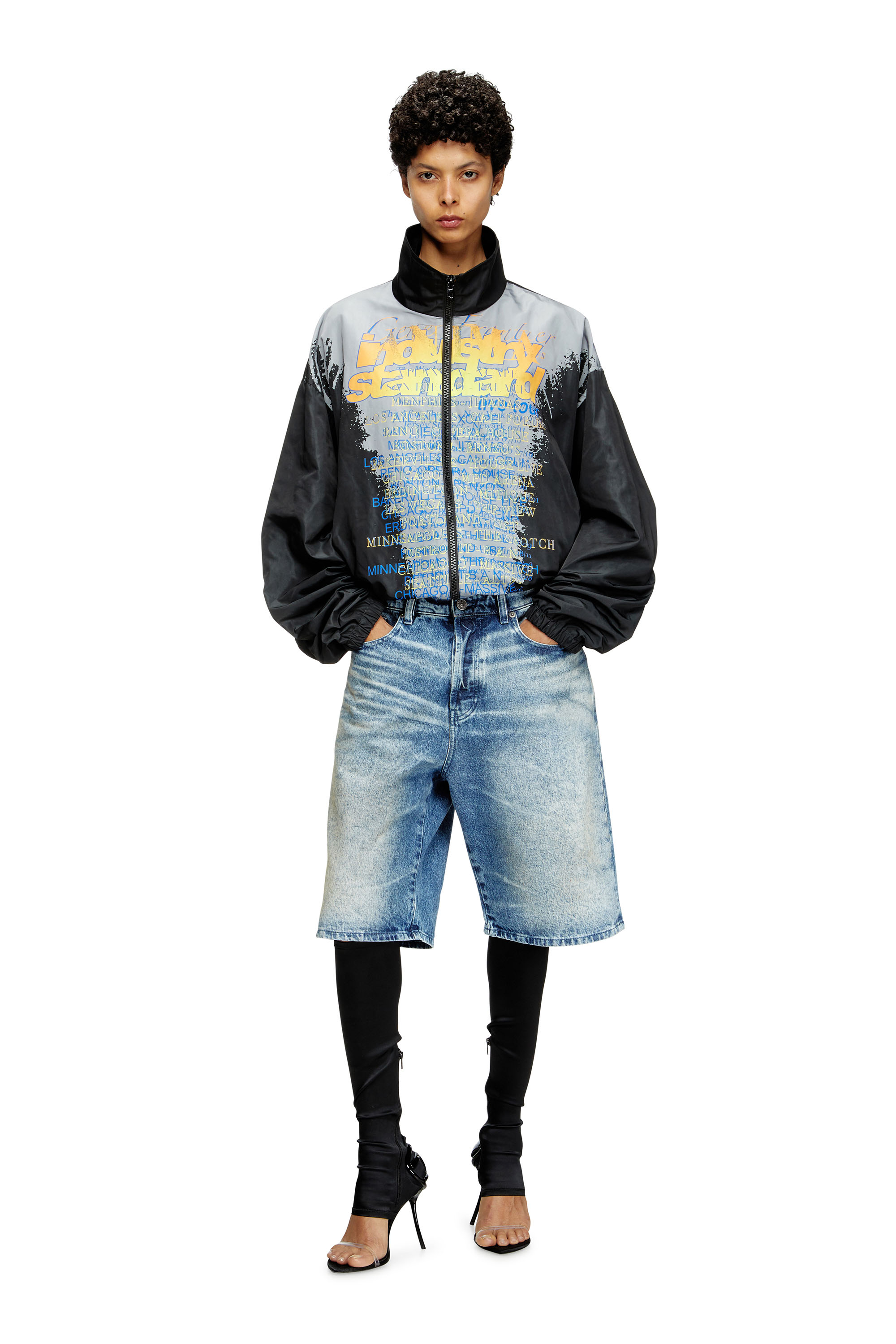 J-ERIK, Negro Diesel - J-ERIK, Chaqueta de tejido técnico con estampado de letras de canciones Unisex in Negro - 7