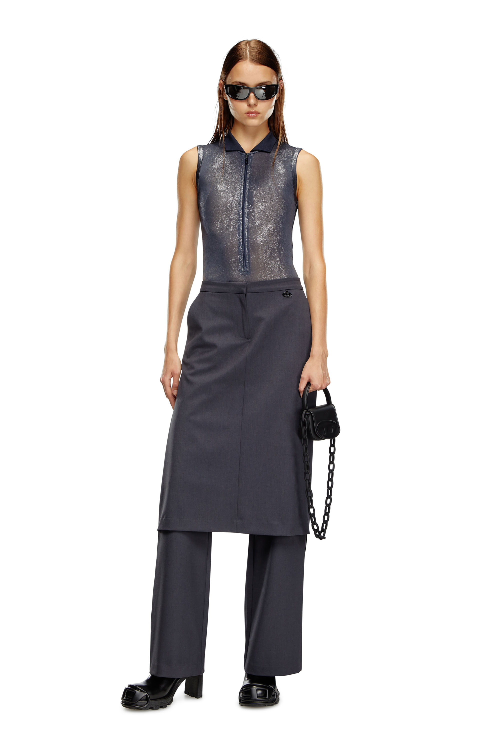 Diesel - T-BERRY, Body met&aacute;lico con cuello polo Mujer in Azul marino - 1