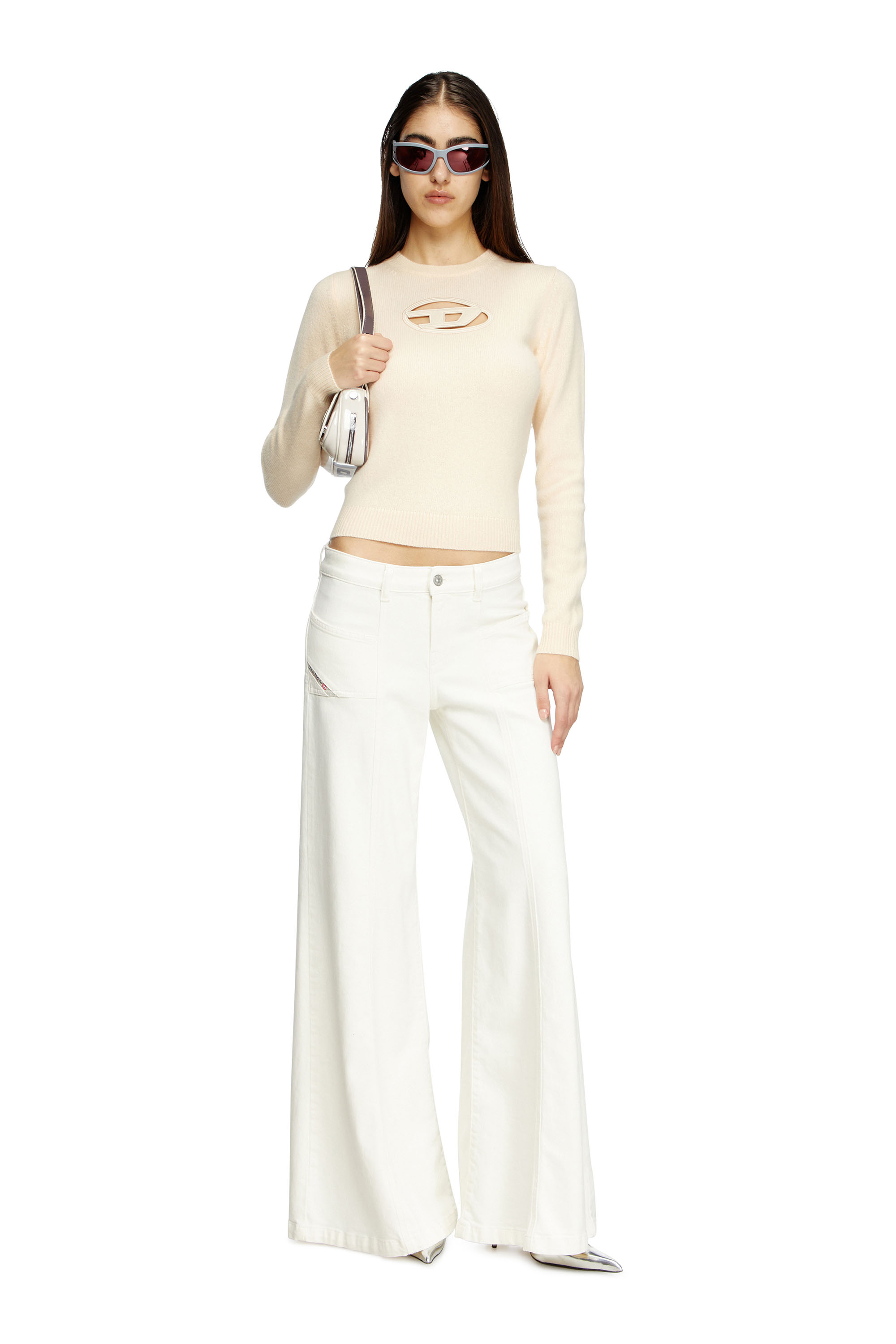 Diesel - M-AREESA-SLIM, Jersey de mezcla de cachemira con logotipo recortado Mujer in Beige - 1