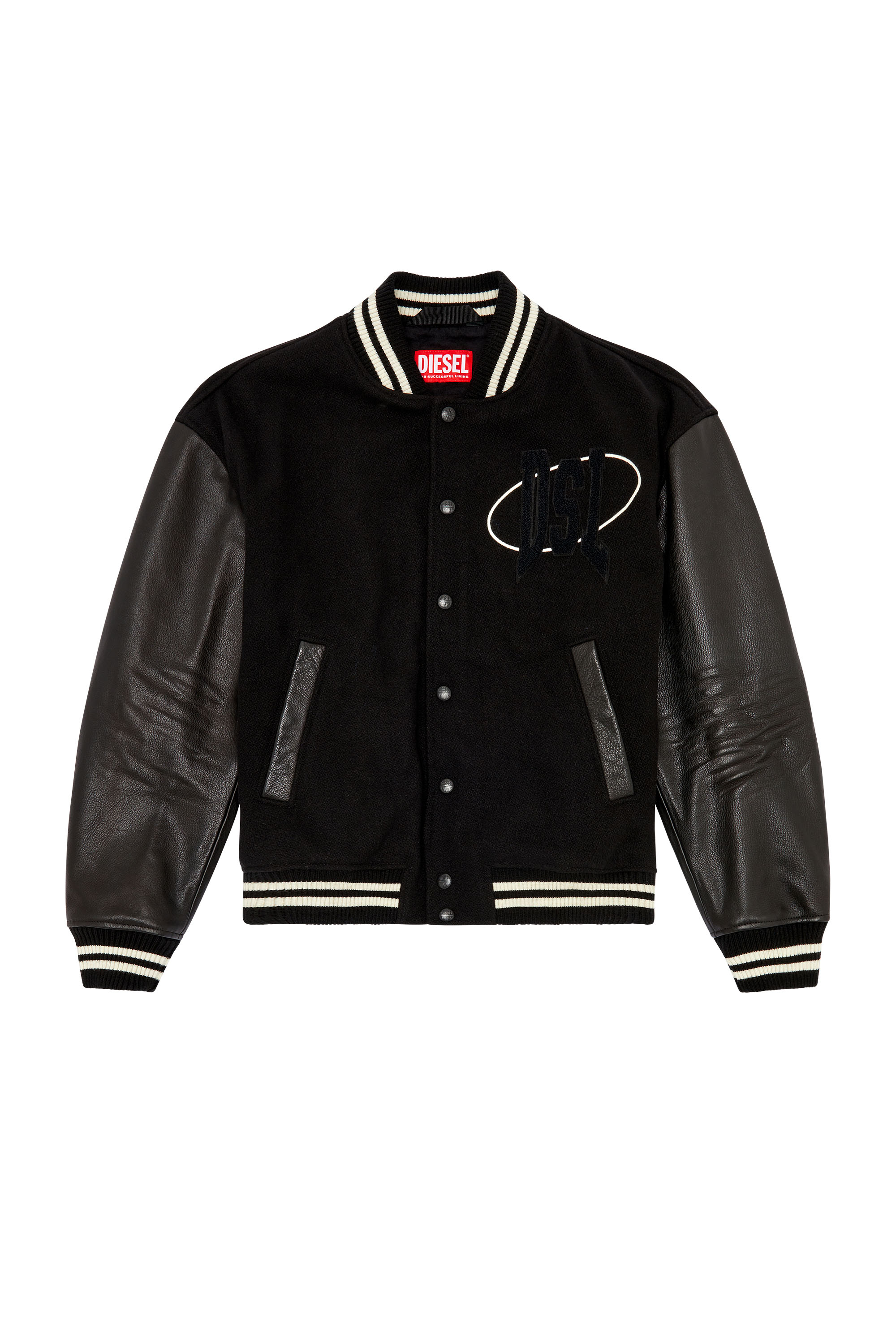 Diesel - L-FRANZ-PATCH, Man Varsity bomber jacket in wool and leather in Black - Image 3