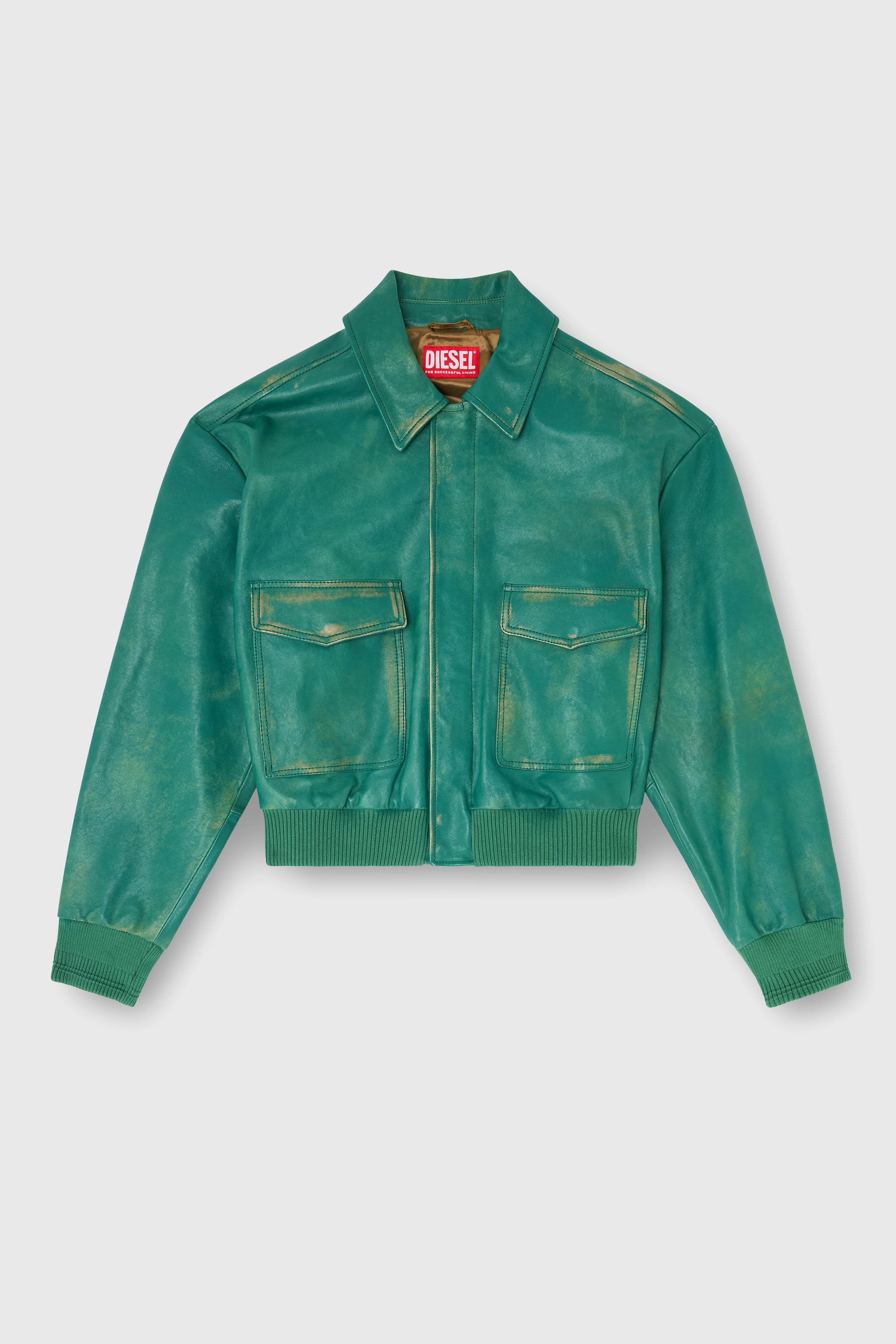 Diesel - L-UMAN, Chaqueta aviador de cuero tratado Hombre in Verde - 2