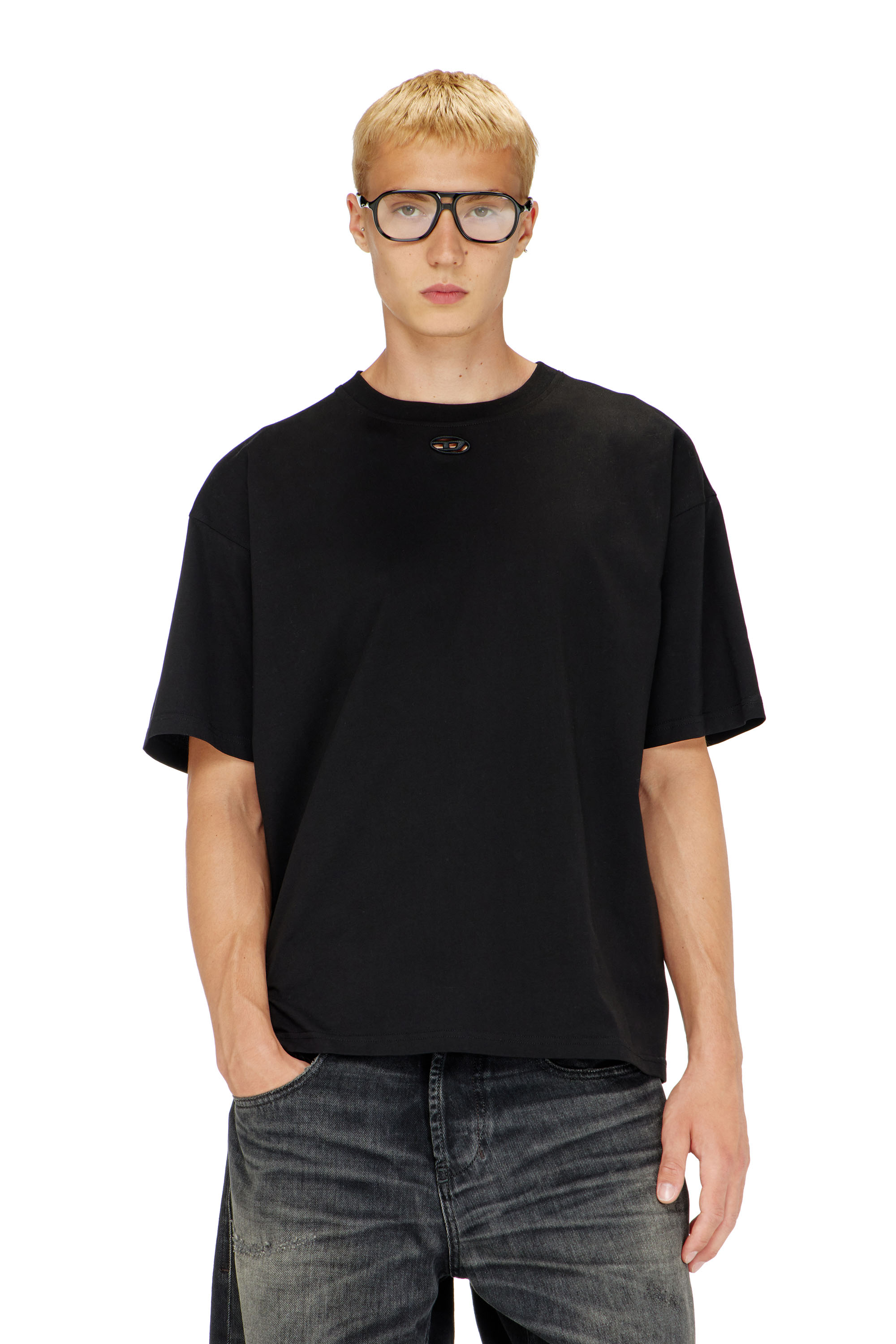 Diesel - T-BOXT-DCO, Camiseta de algod&oacute;n relajada con bordado Oval D Hombre in Negro - 1