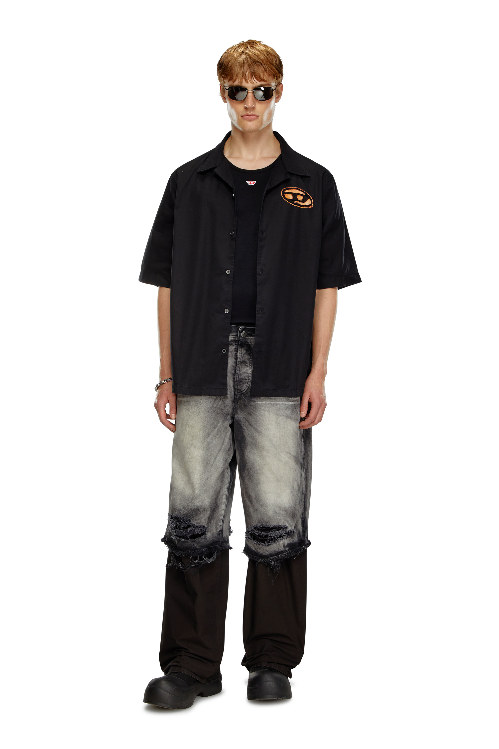 Diesel - S-STAN-BLEACH, Hombre Camisa de bolos con efecto descolorido in Negro - Image 2
