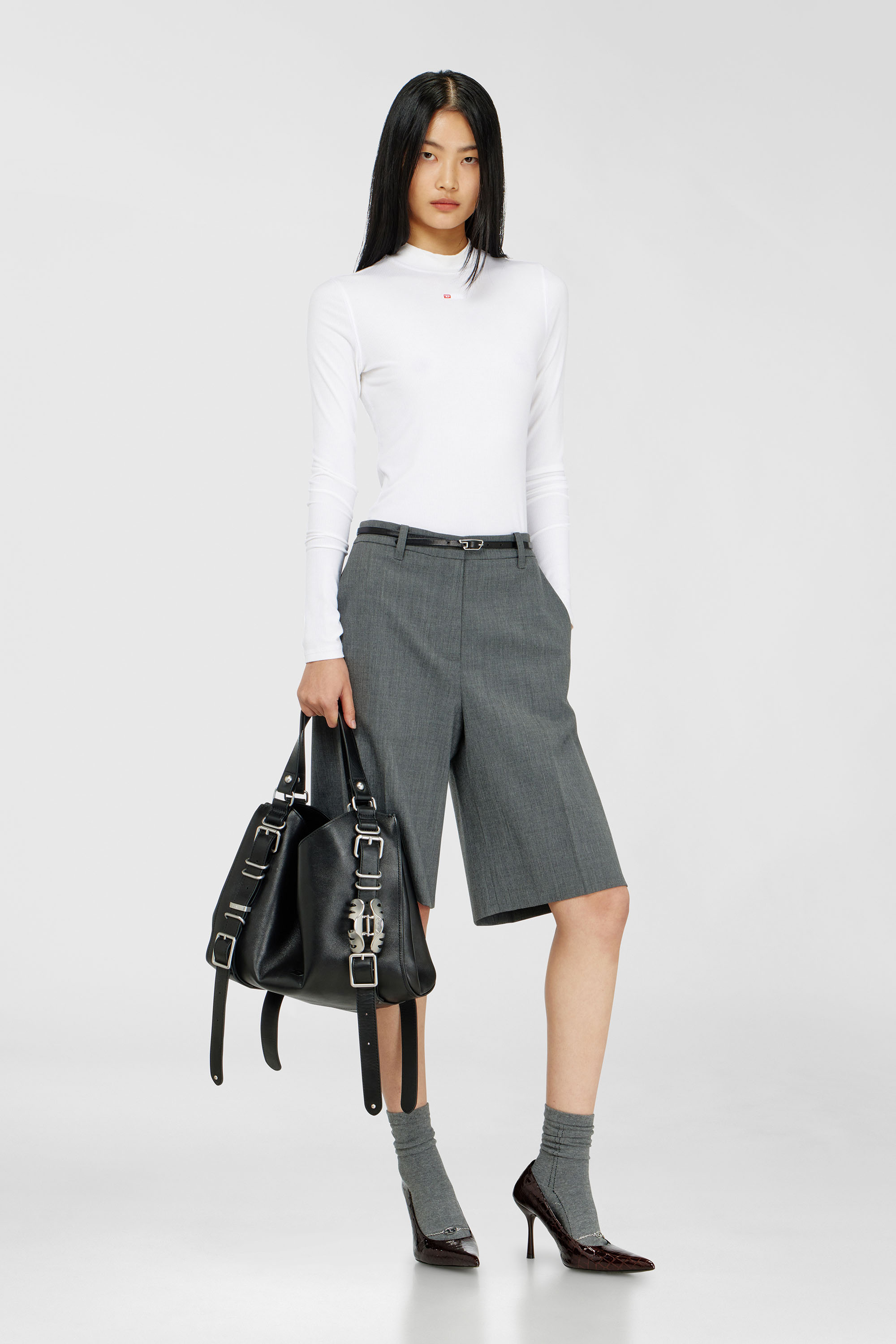 Diesel - T-MOKKY-LS-MICRODIV, Top en canal&eacute; con medio cuello alto Mujer in Blanco - 2