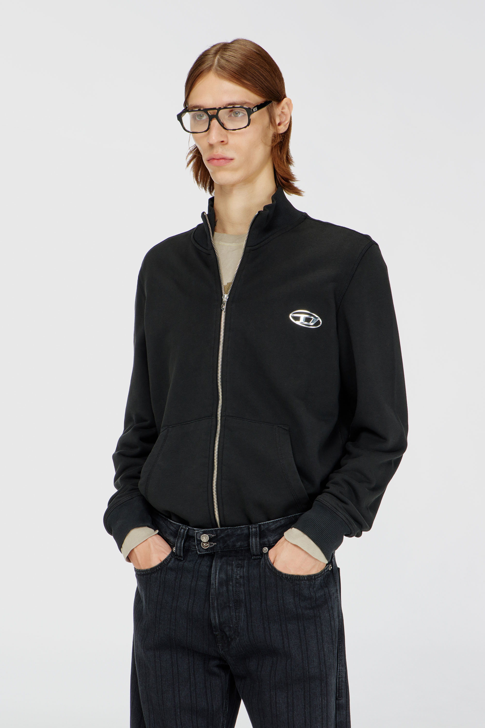 Diesel - S-GINN-ZIP-IOD, Sudadera con cuello simulado y Oval D met&aacute;lico Hombre in Negro - 3