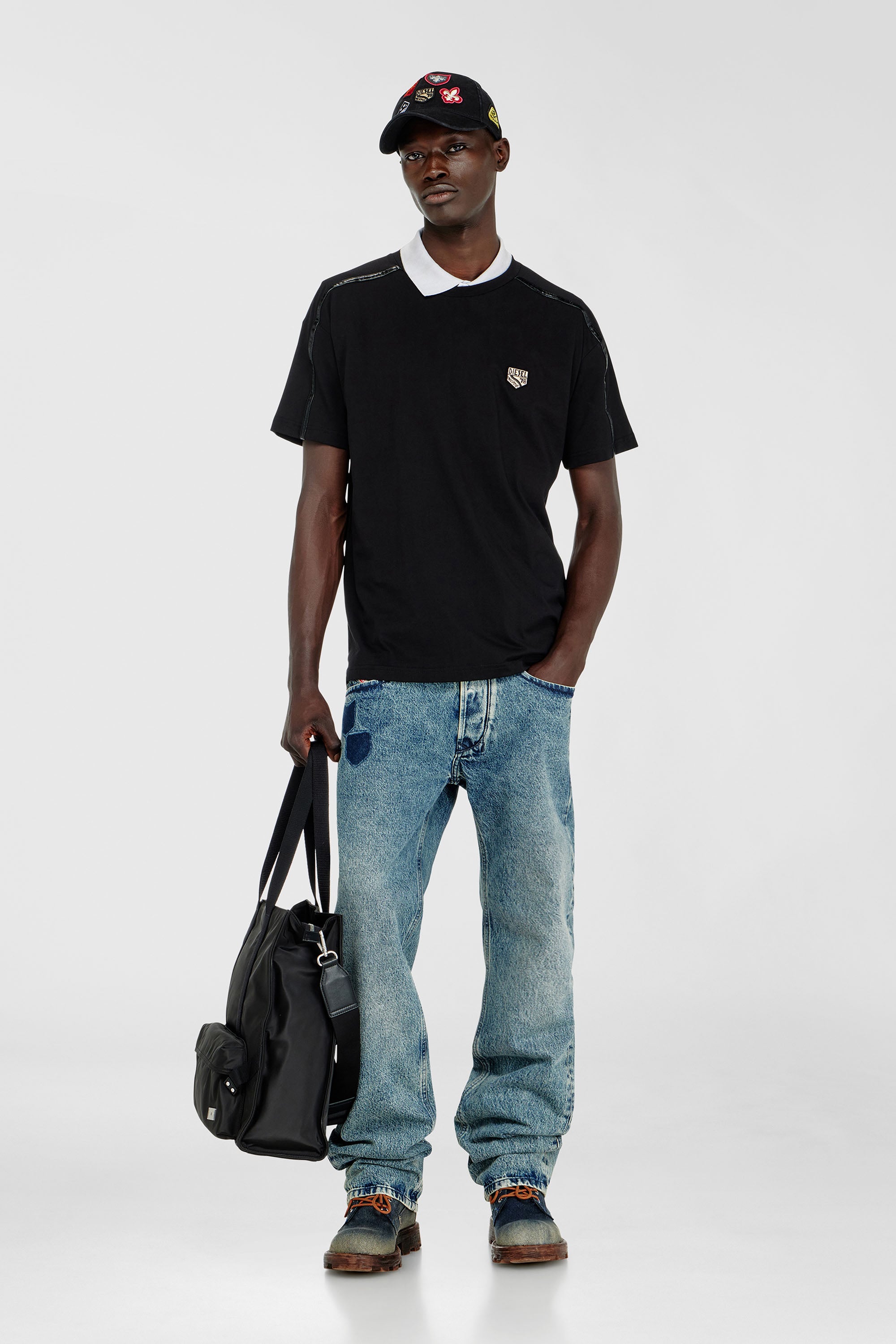 Diesel - T-NORM-FL, Camiseta con ribetes en contraste y parche con logo Hombre in Negro - 2