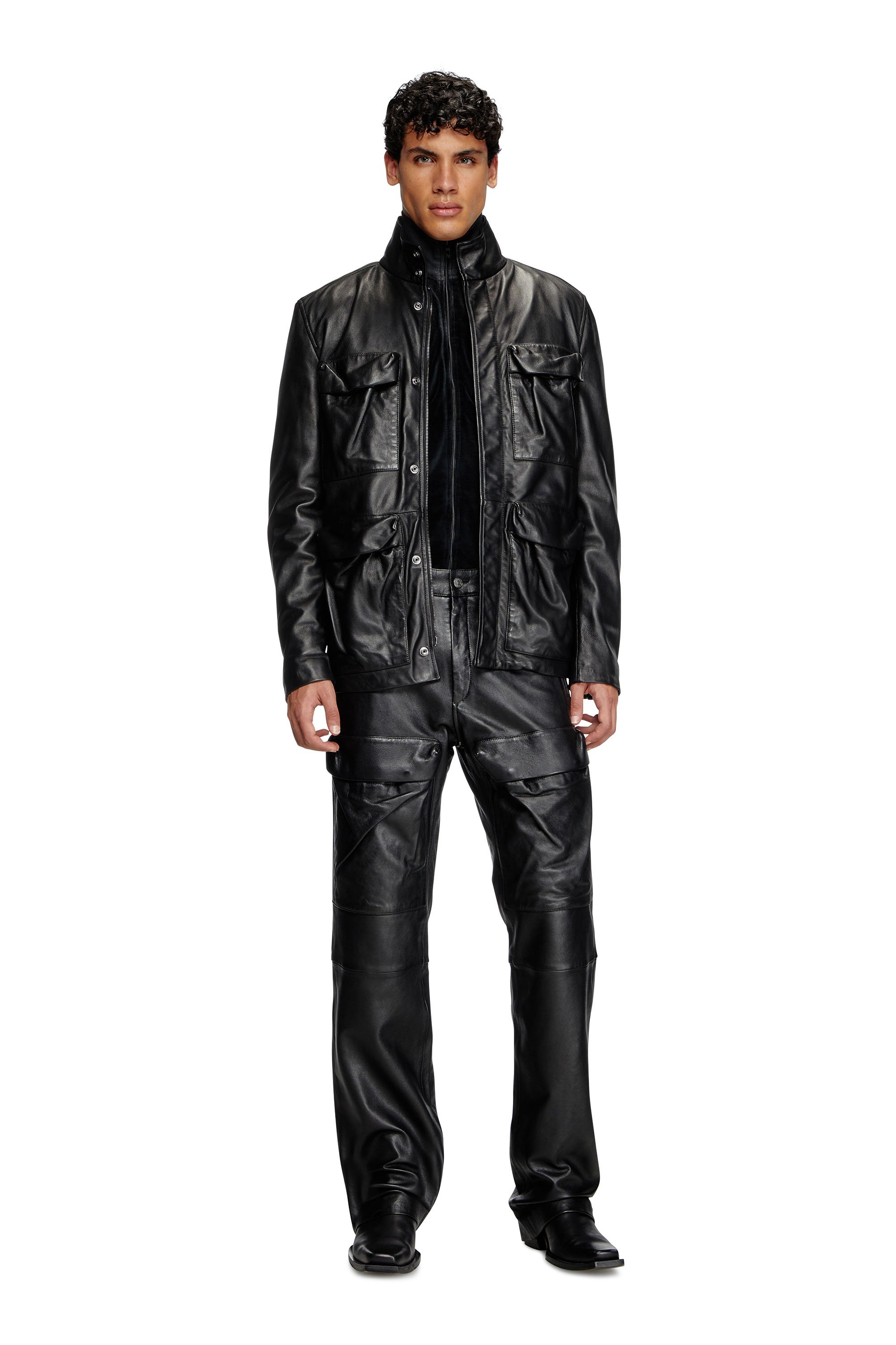 Diesel - P-GAST, Pantalones de cuero con bolsillos utility Hombre in Negro - 2