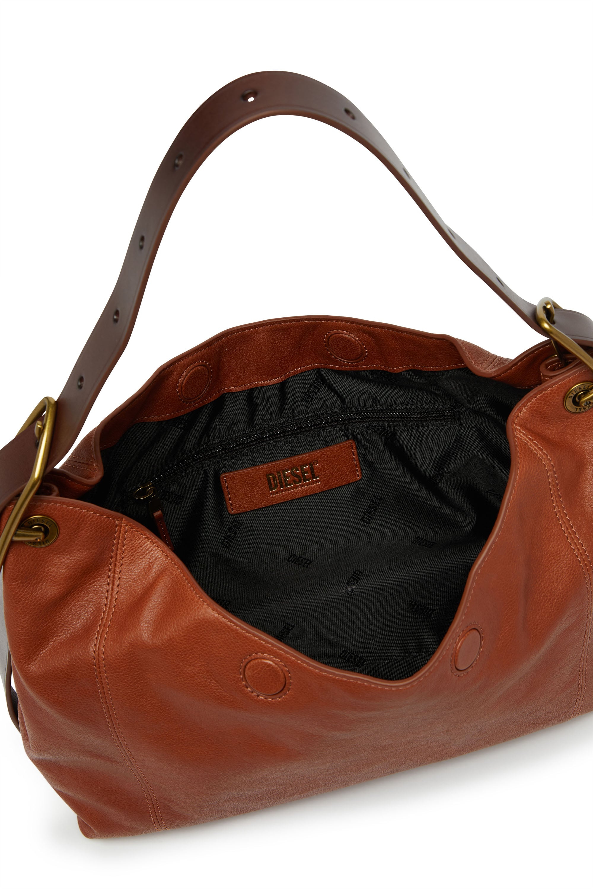 Diesel - D-LINE HOBO S, D-Line-Bolso de piel brillante Mujer in Marr&oacute;n - 4