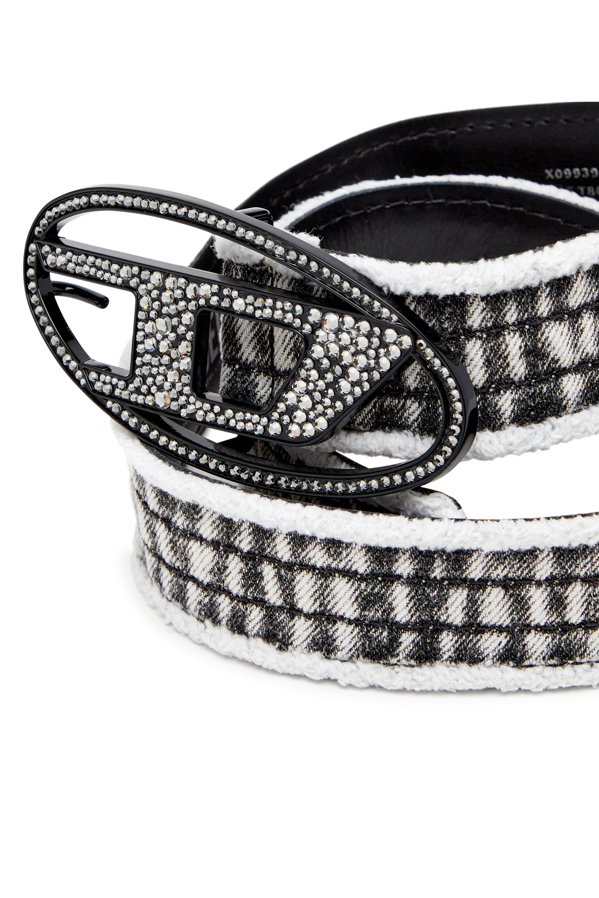 Diesel - B-1DR STRASS, Cinturón denim y de piel con hebilla de cristal Mujer in Negro - 3