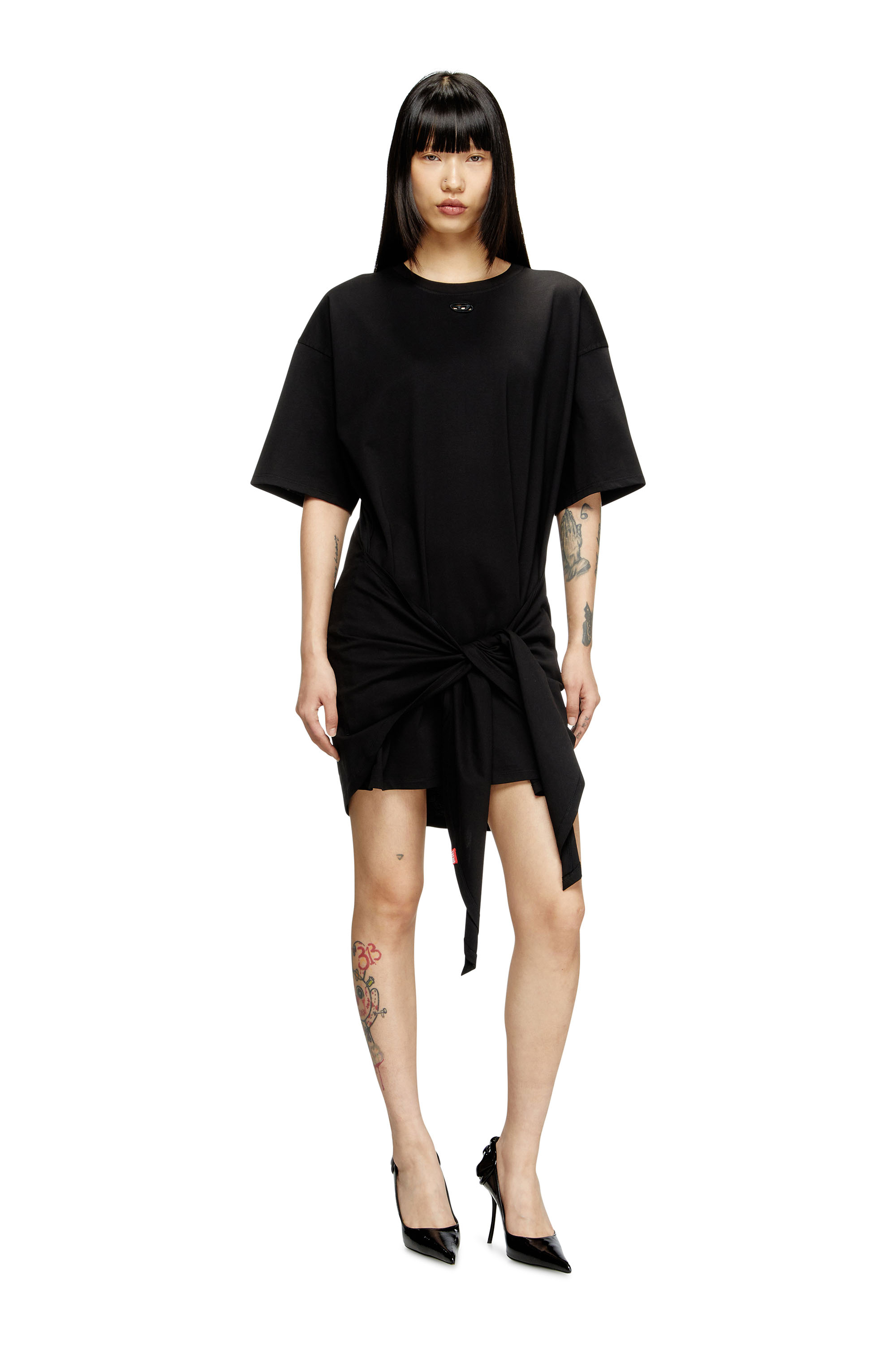Diesel - D-EIVOR, Woman's T-shirt dress with tie front in Black - 2