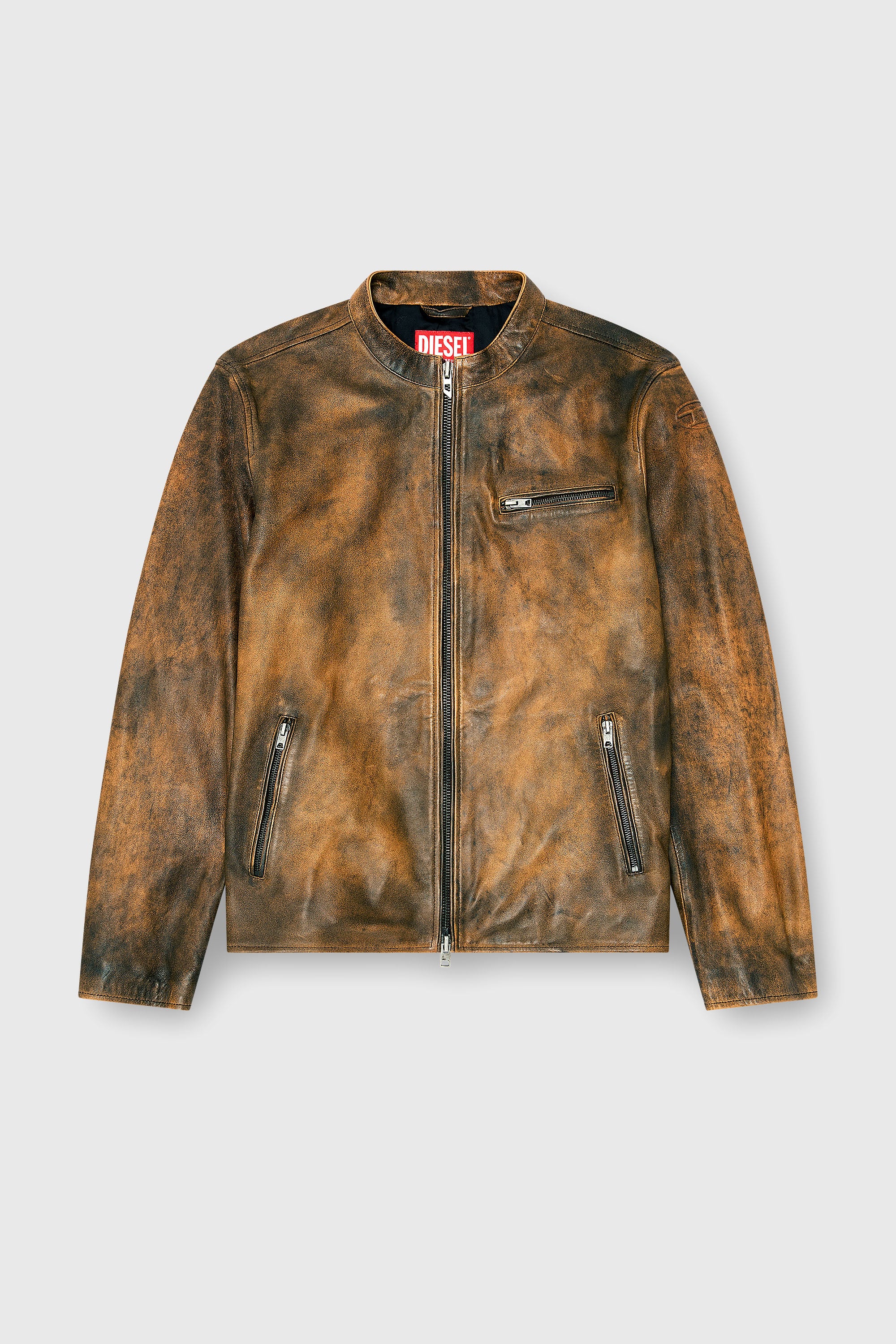 Diesel - L-ZAD-KNCZ, Chaqueta biker de piel tratada Hombre in Marr&oacute;n - 2