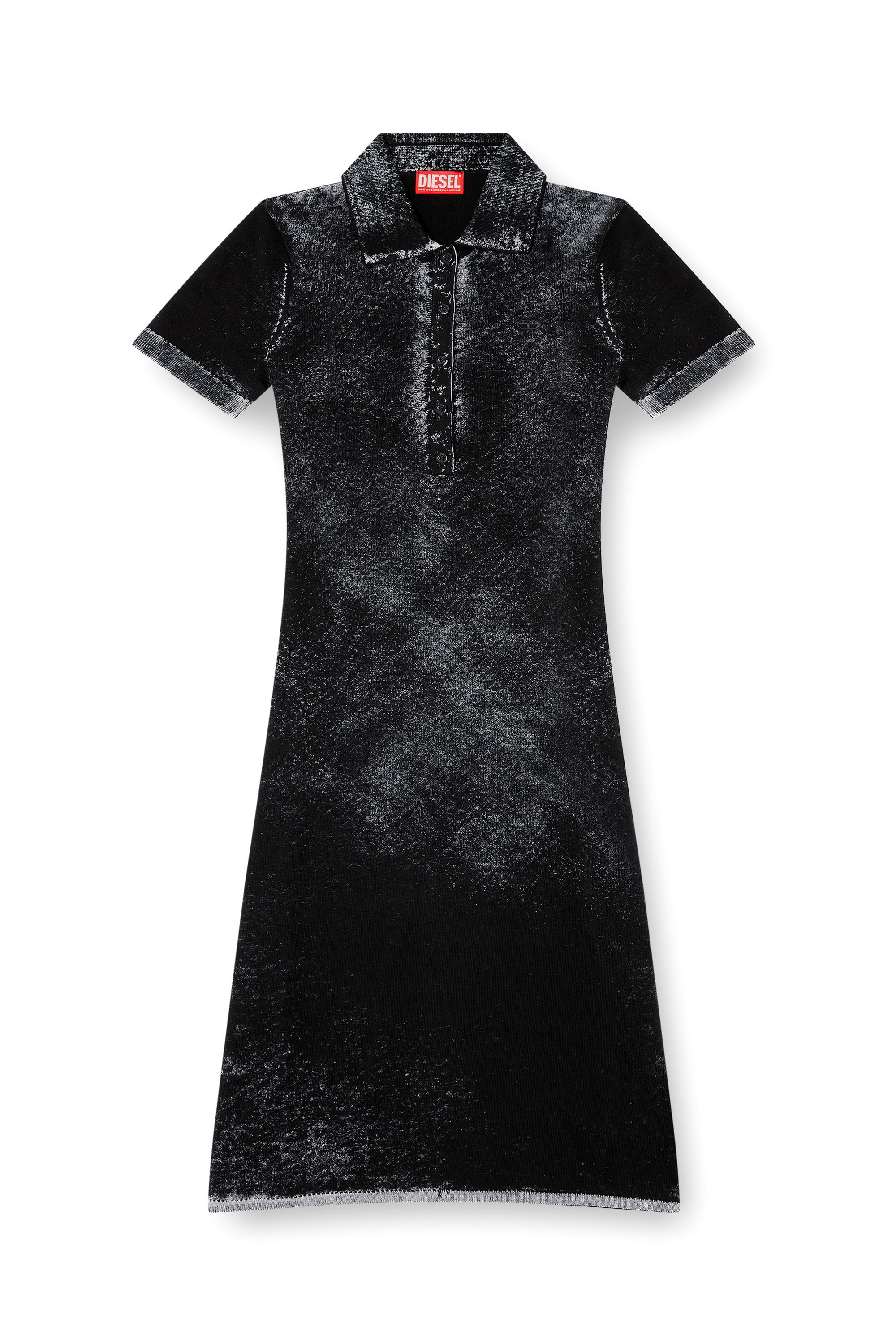 Diesel - M-LOURENS, Vestido polo midi en tejido de punto con estampado inverso Mujer in Negro - 1