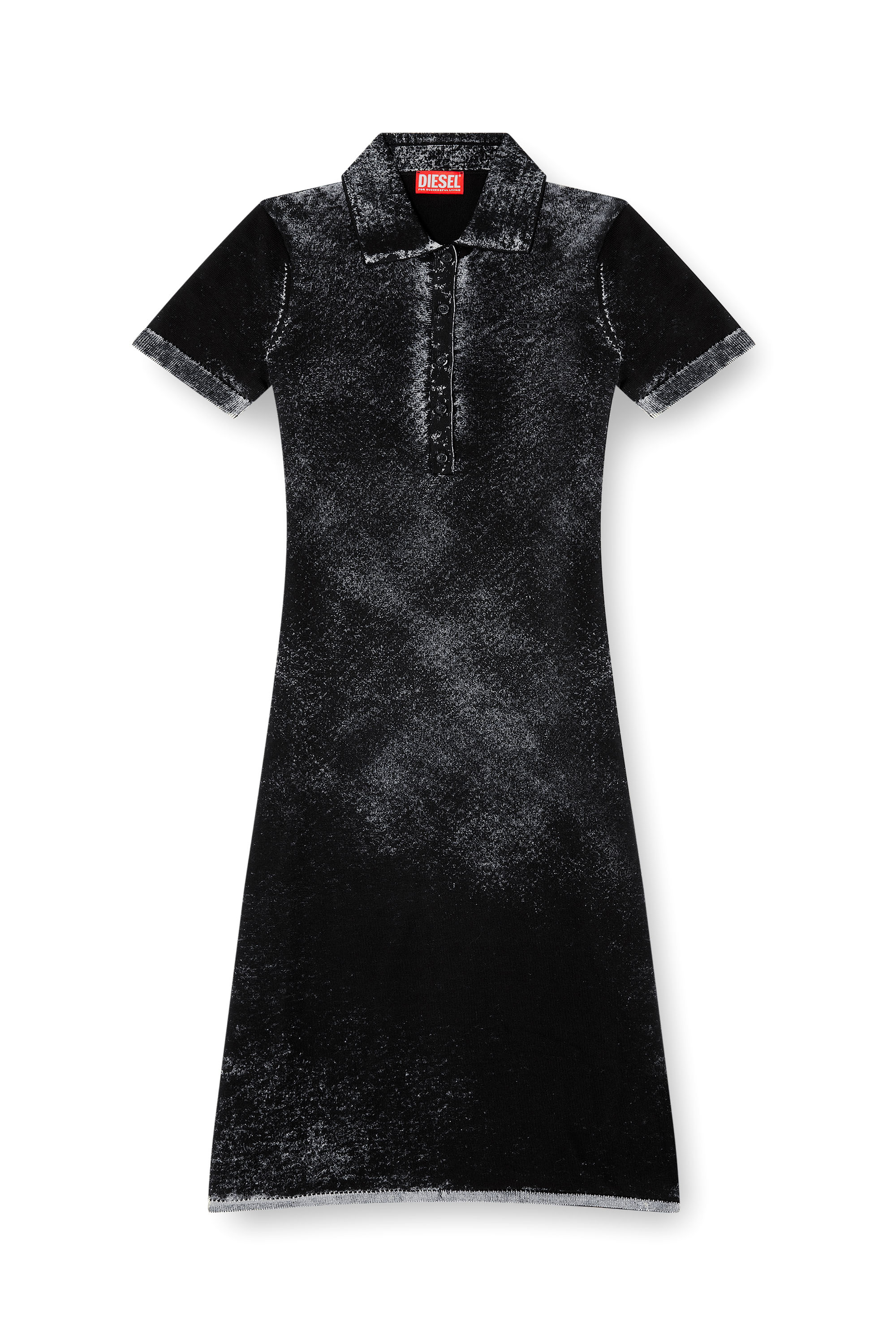 Diesel - M-LOURENS, Vestido polo midi en tejido de punto con estampado inverso Mujer in Negro - 2