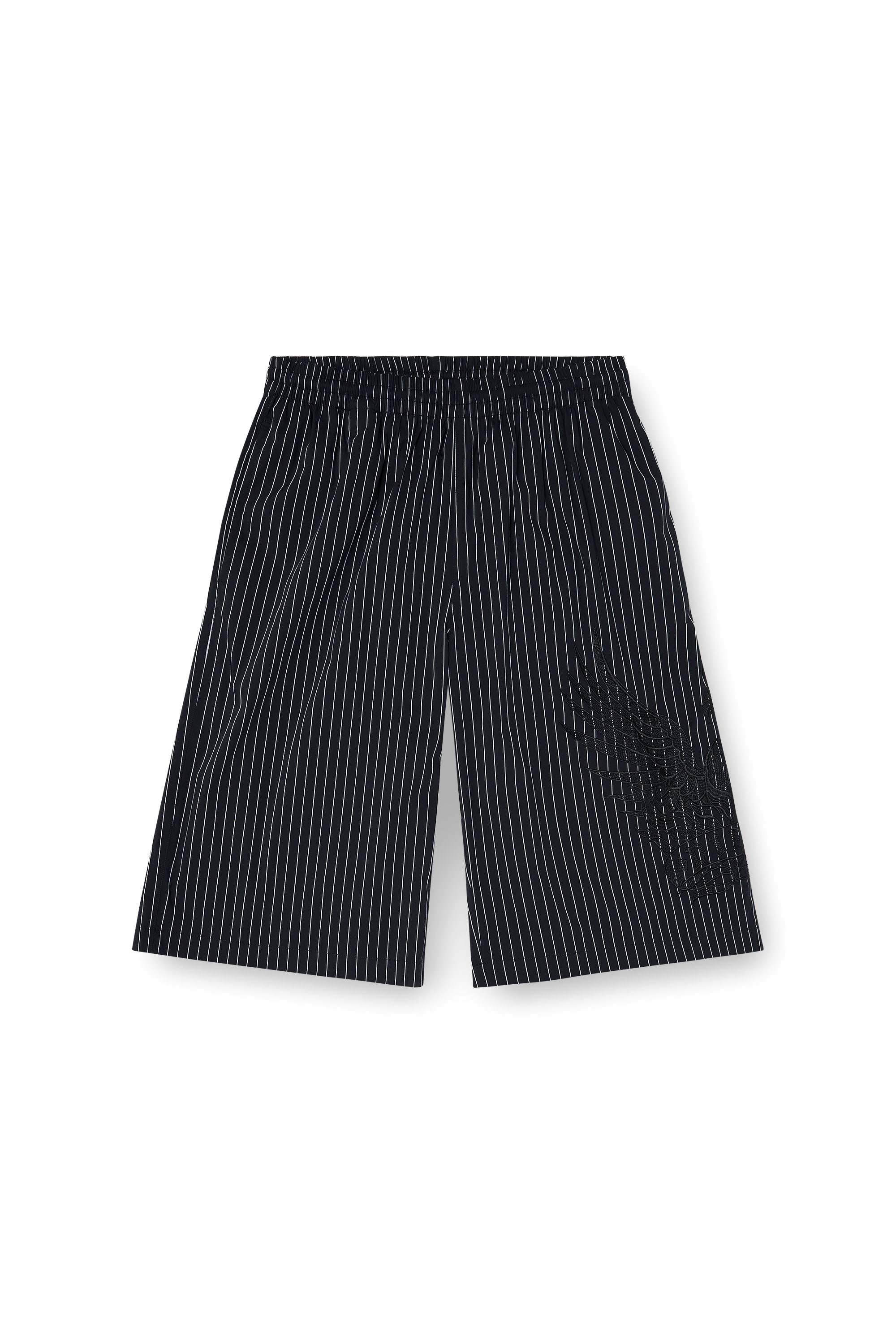 Diesel - P-THEO-SHORT-NJCA, Short pants con bordes de pinstripe y bordado Phoenix Hombre in Negro - 4