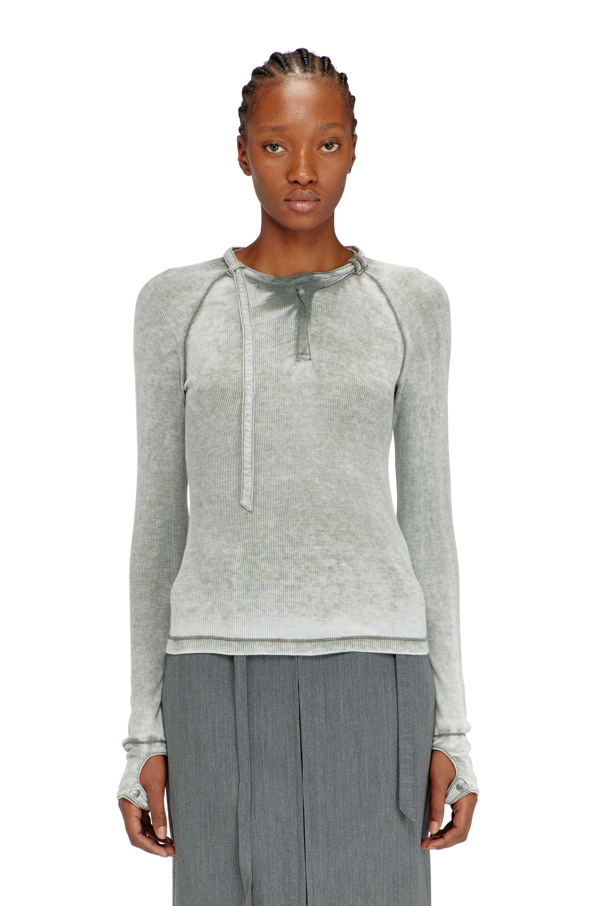 Diesel - T-ECLA, Top de canal&eacute; con correa de cuello biker Mujer in ToBeDefined - 3