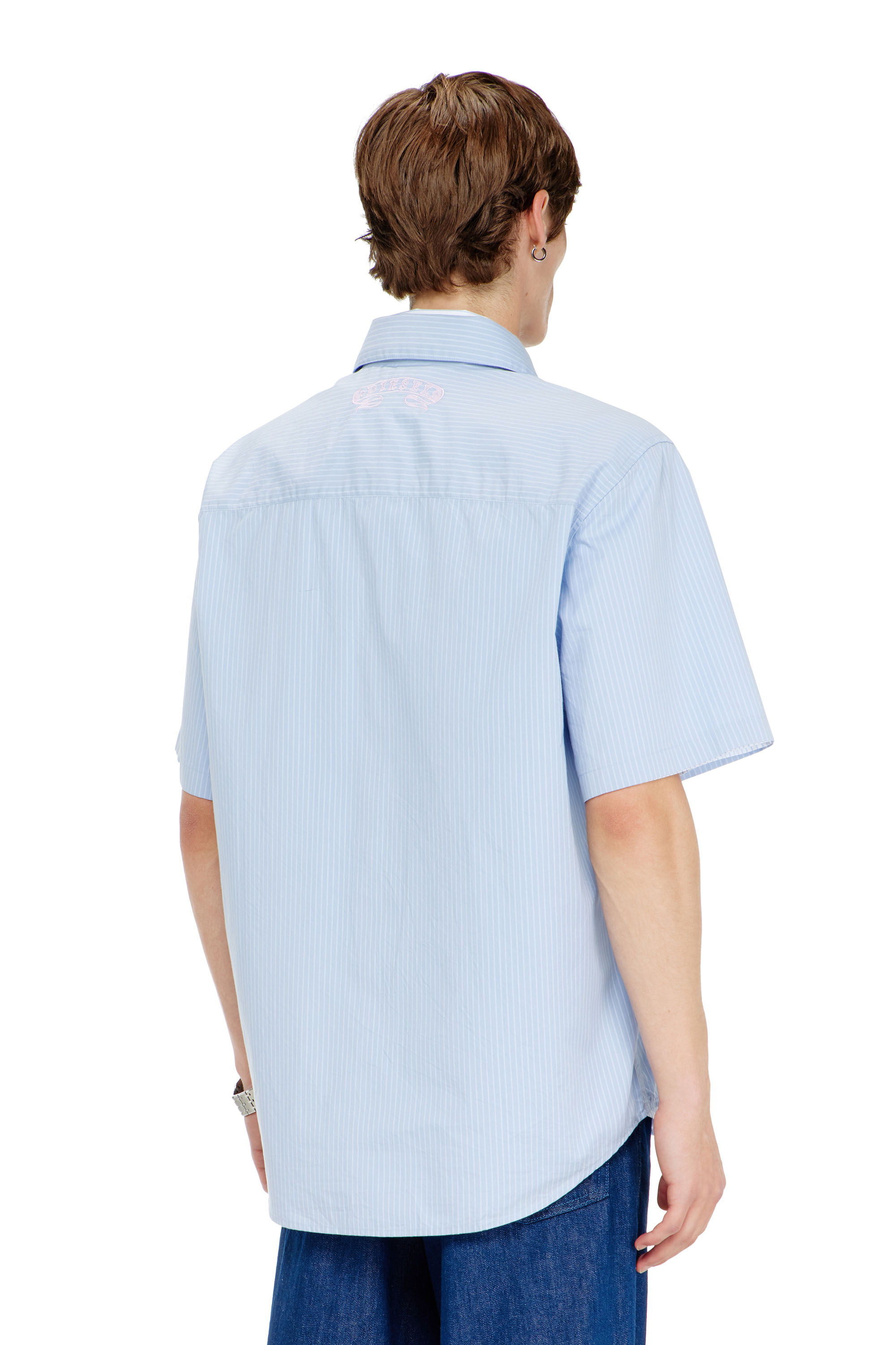 Diesel - S-SIMPLY-SS-AGCZ, Camisa de popelina a rayas con patch bordado Hombre in Azul marino - 4