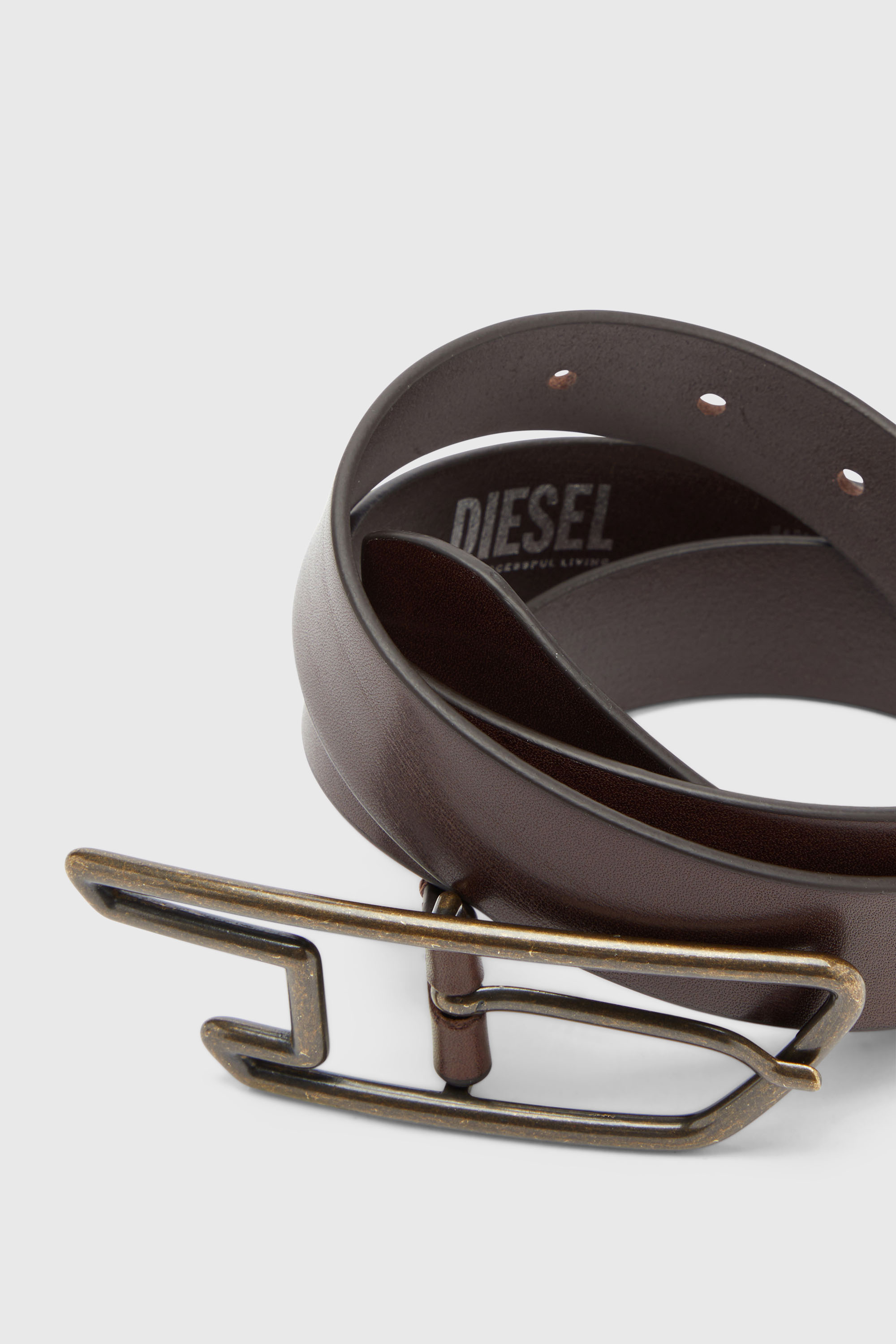 Diesel - B-D LINE 30, Cintur&oacute;n 3 cm de cuero con hebilla con el logotipo D Unisex in Marr&oacute;n - 3