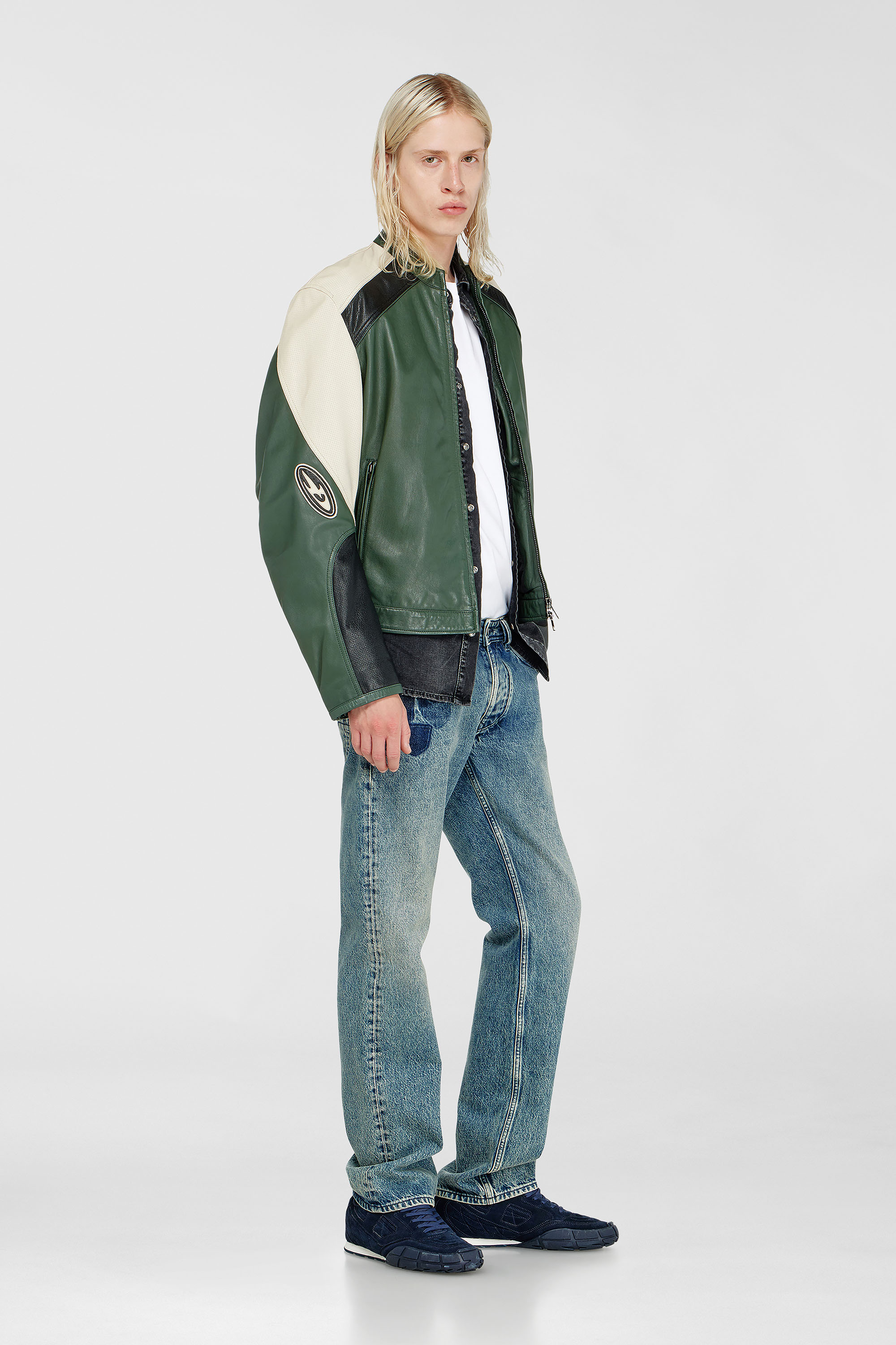 Diesel - L-AHTI, Cazadora biker de piel perforada en bloques de color Hombre in Multicolor - 2