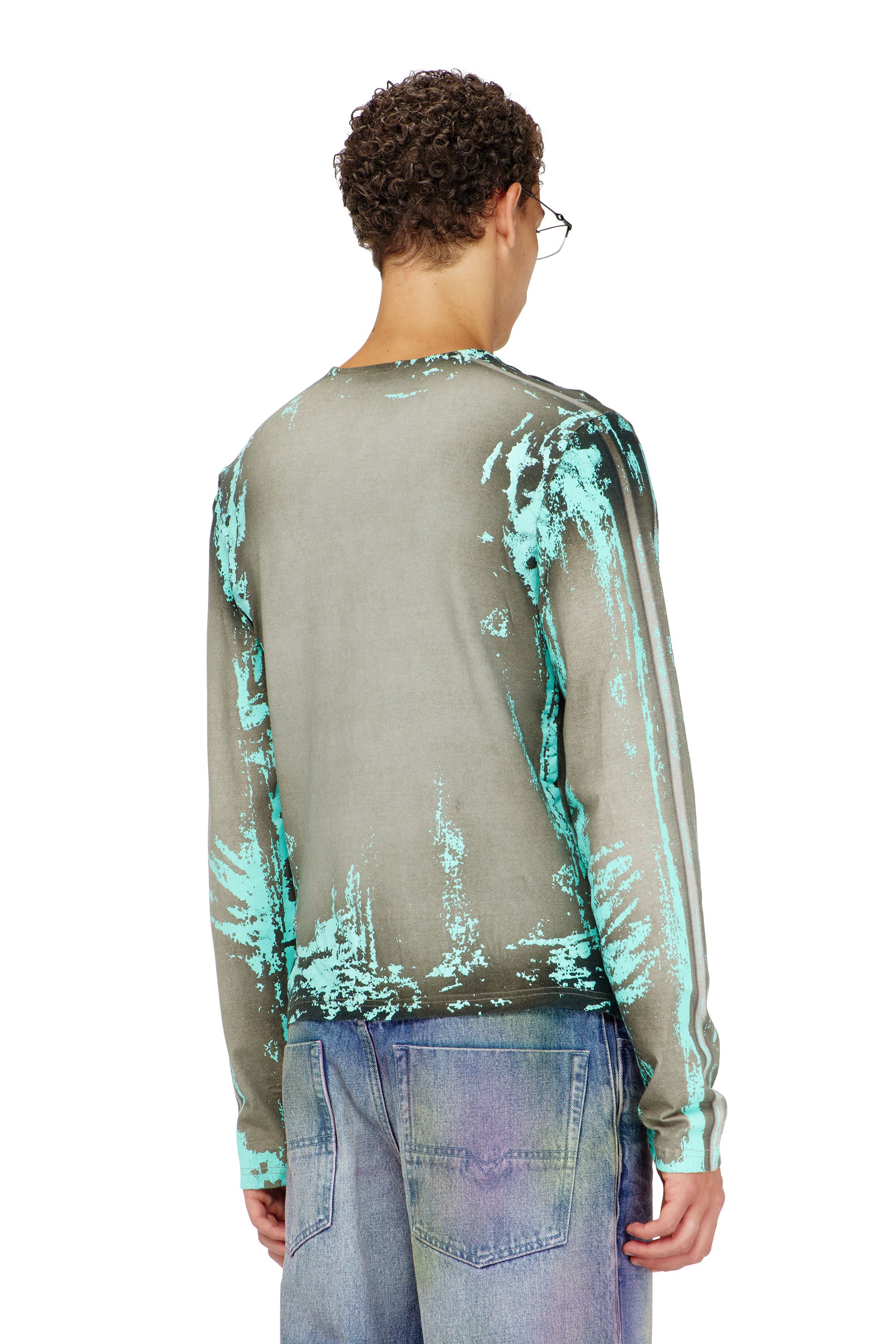 Diesel - T-FYNO-ML, Grandad camiseta de punto efecto cuero agrietado Hombre in Verde - 4