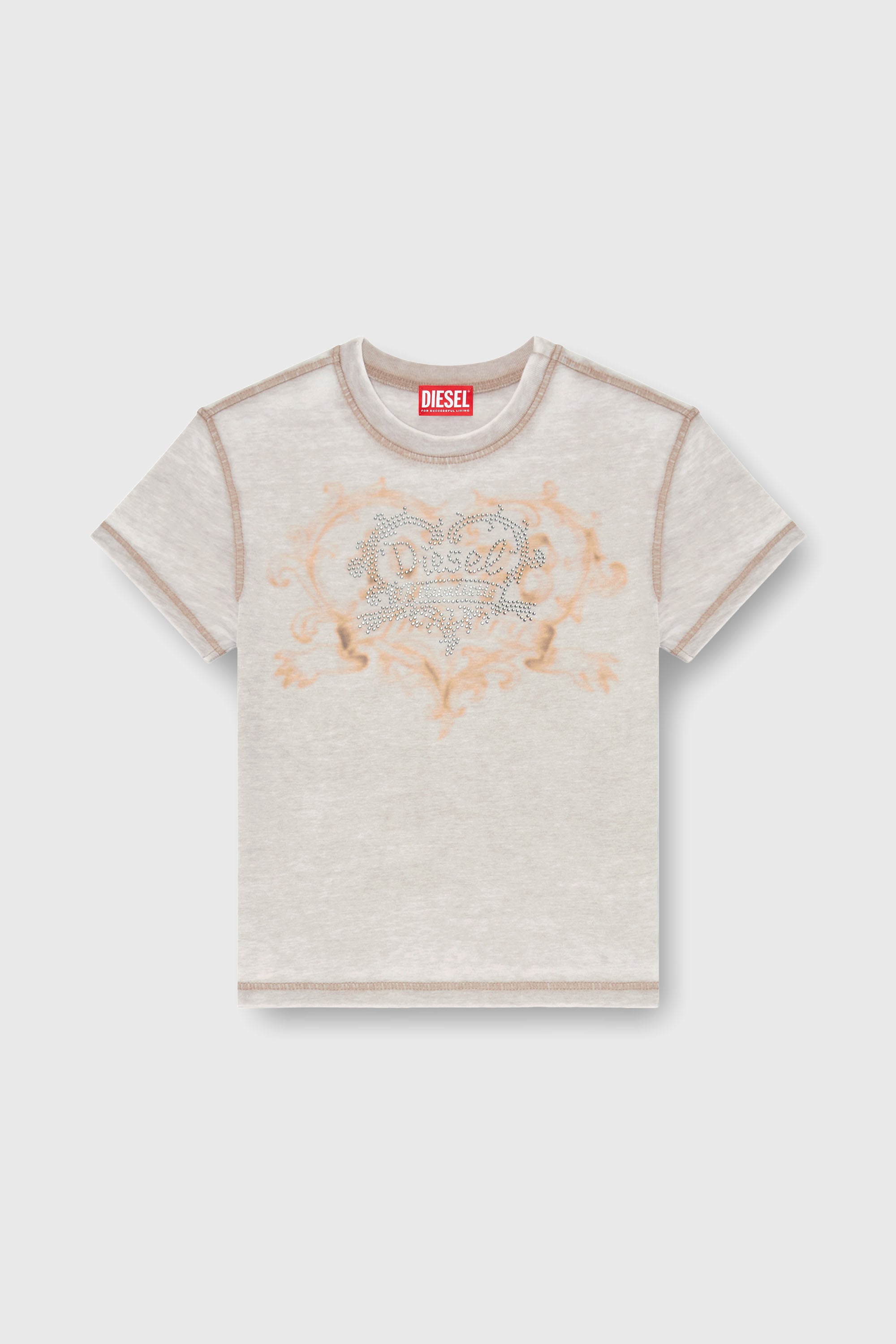 Diesel - T-ILA-AA1, Camiseta de jersey con strass y burnout effect Mujer in Gris - 2