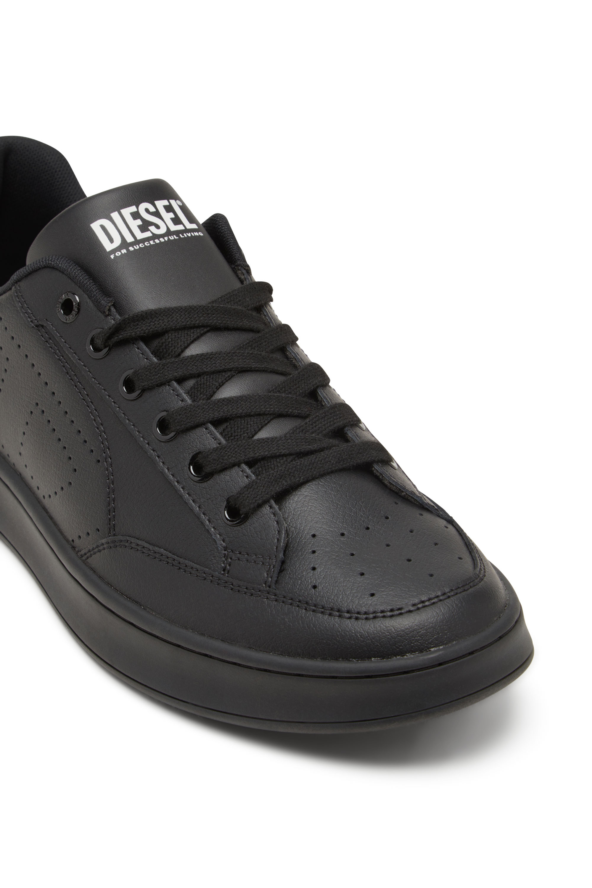 Diesel - S-DAKOTA LOW, S-Dakota-Deportivas de cuero con logotipo perforado Hombre in Negro - 4