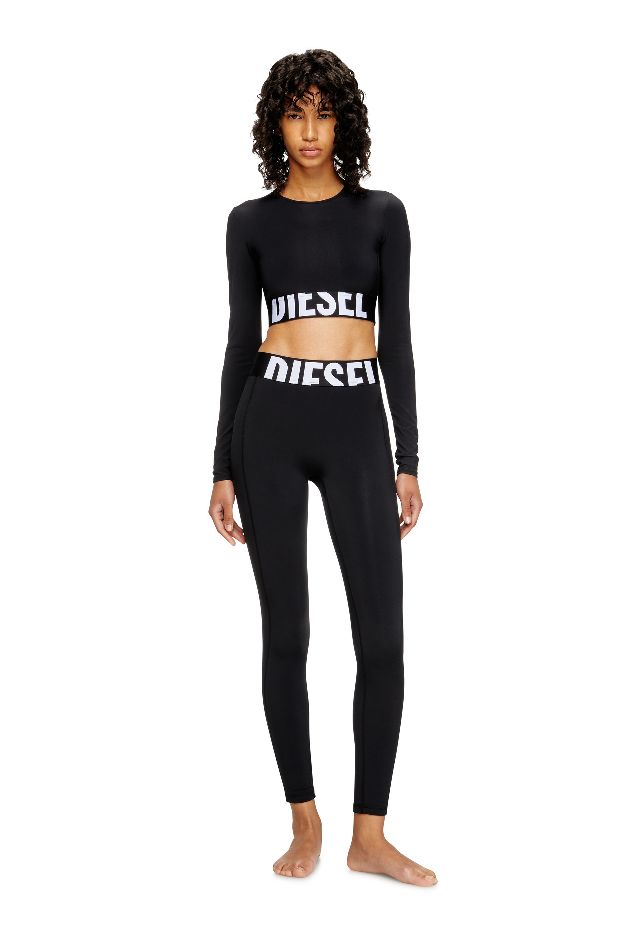 Diesel - ADELINE-D-POP, Leggings de microfibra con logotipo recortado Mujer in Negro - 1
