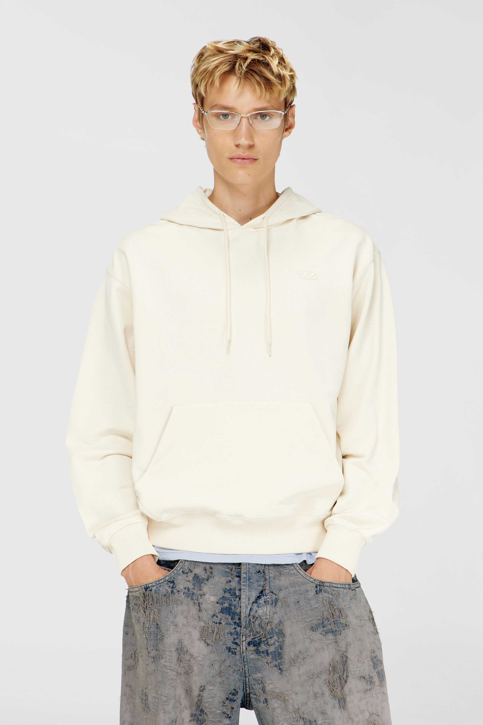 Diesel - S-LUK-H-MOON-T92, Sudadera con capucha con logotipo Oval D Hombre in Blanco - 3
