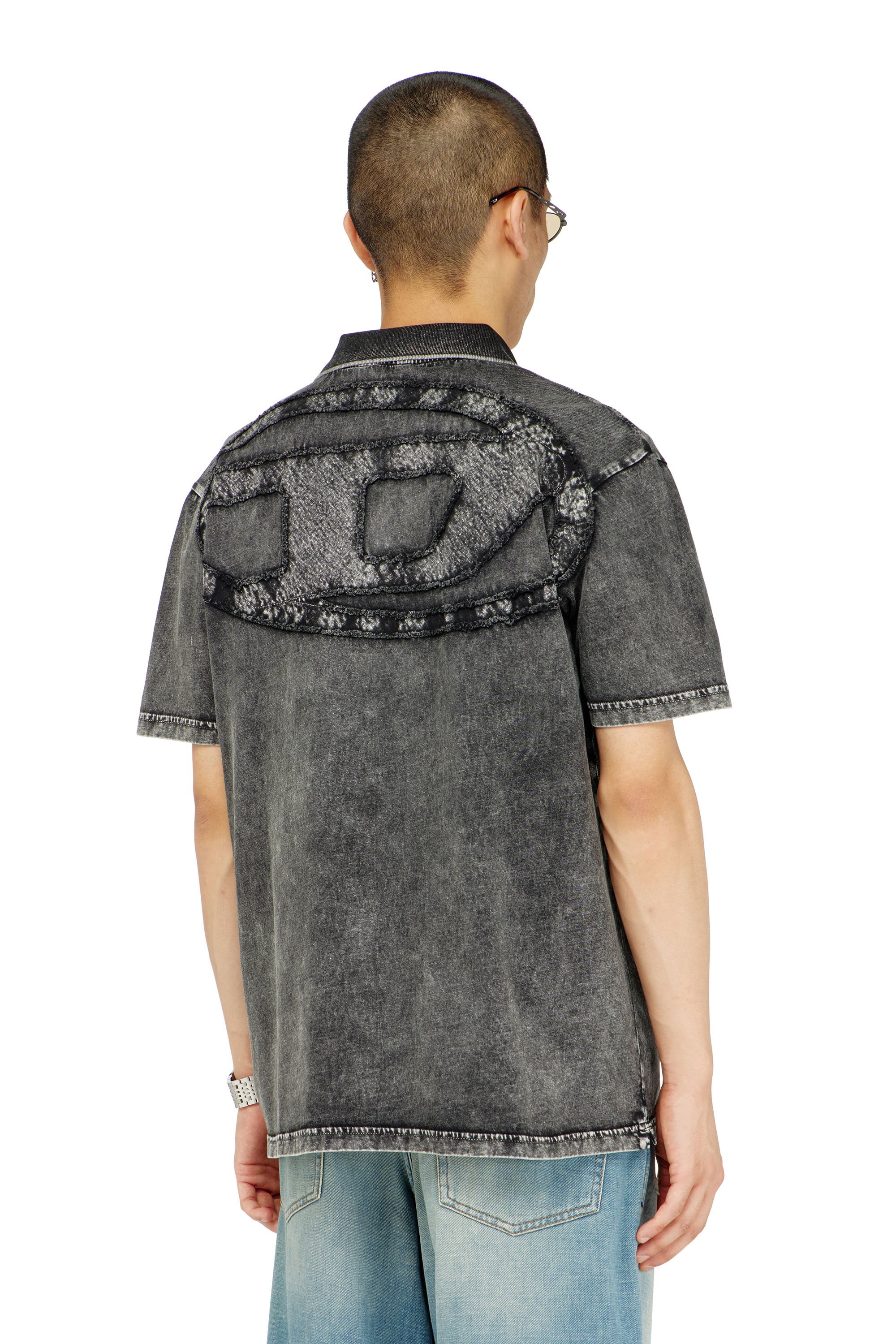 Diesel - T-REJUST-NC-DEN, Camiseta tipo polo en tejido de punto efecto denim Hombre in Gris - 4