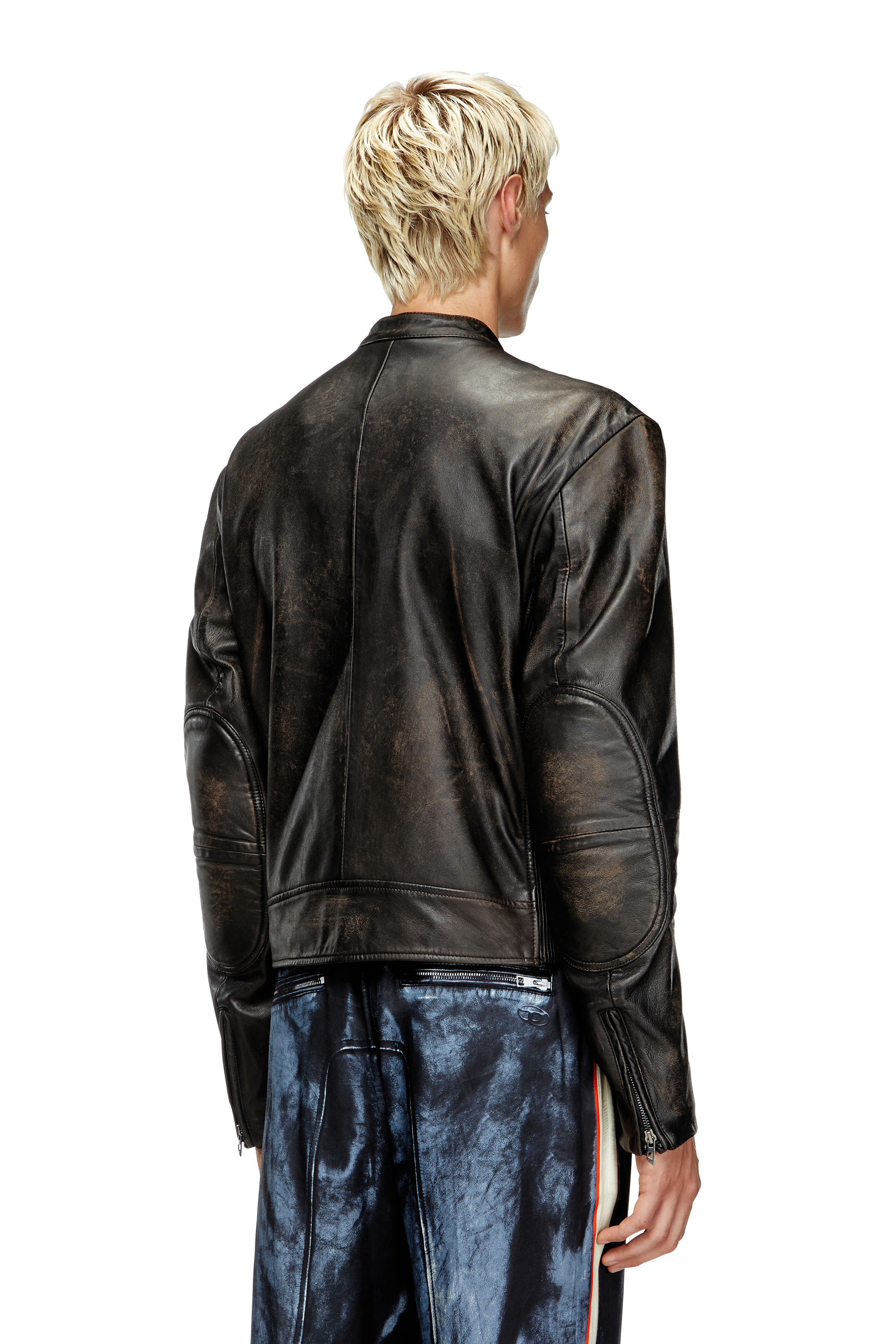 Diesel - L-AROSS, Chaqueta biker de cuero desgastado Hombre in Marrón - 4