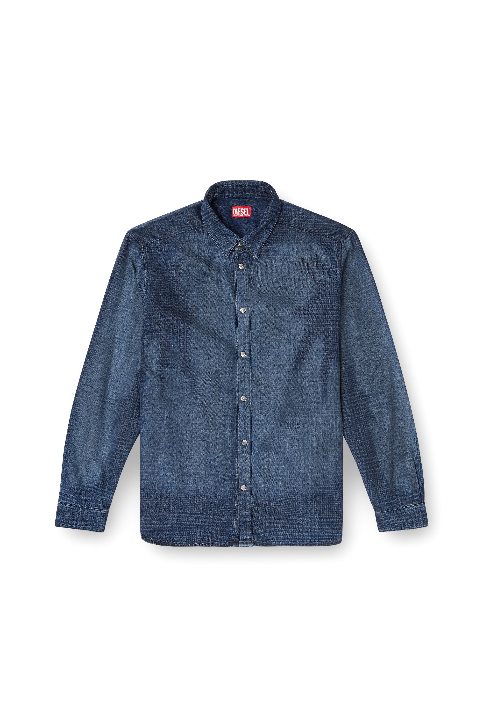 Diesel - D-SIMPLY-S13, Camisa de denim fluido con estampado Príncipe de Gales Hombre in Azul marino - 3