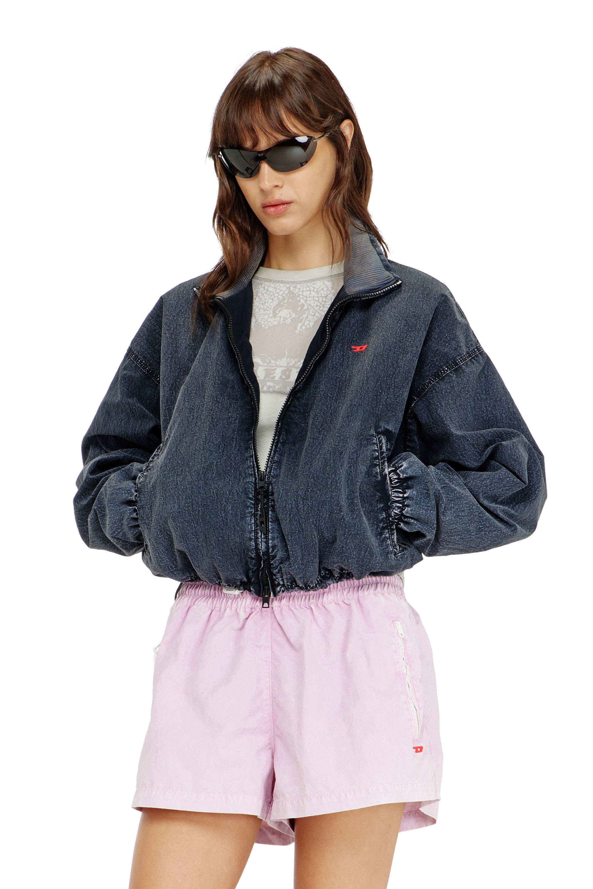 Diesel - G-LEAMER, Chaqueta cortavientos en taslan acid-wash Mujer in Azul marino - 1