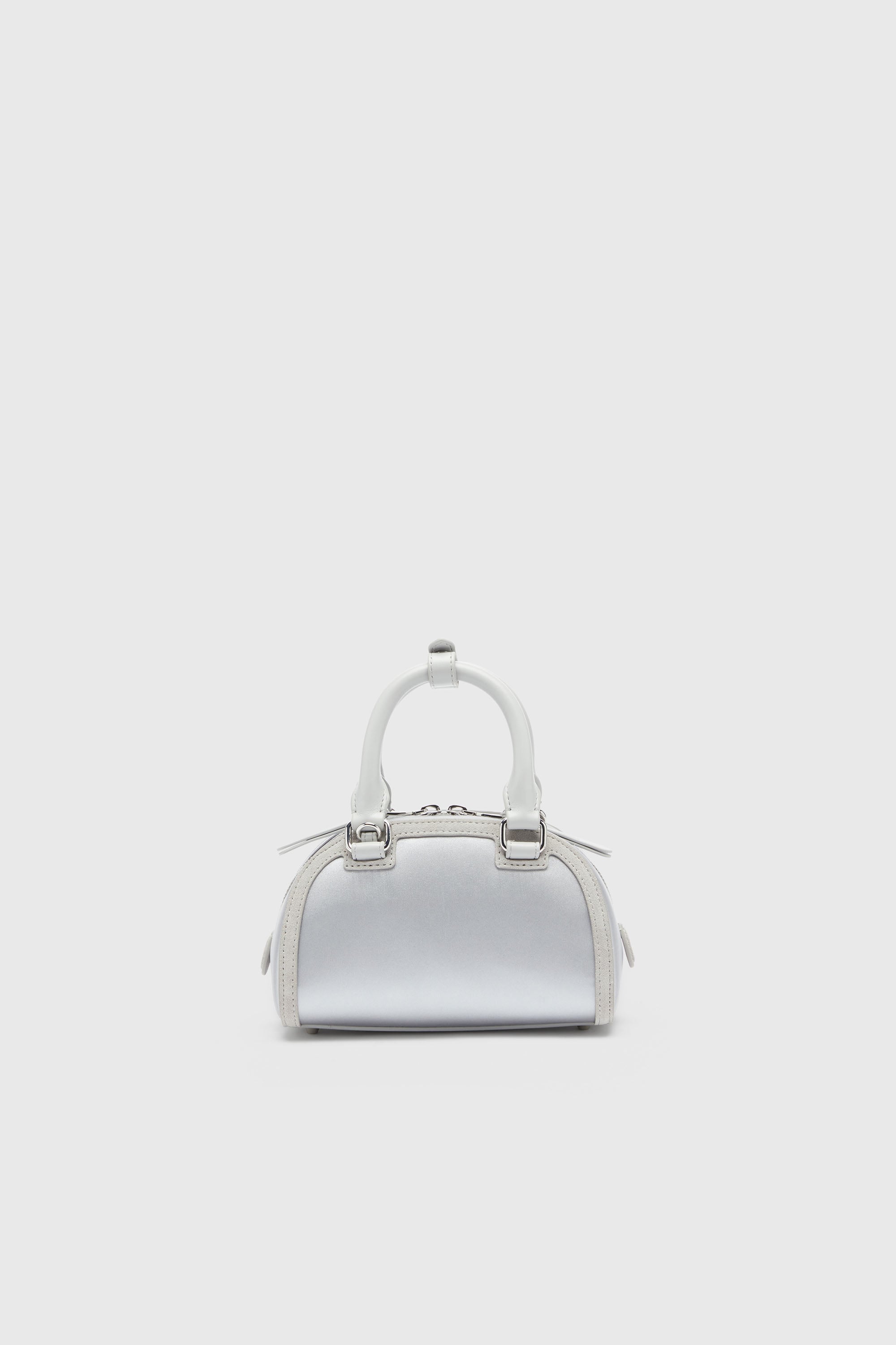 Diesel - 1DR DOME CROSSBODY, 1DR Dome - Peque&ntilde;o bolso bandolera de sat&eacute;n y ante Mujer in Plateado - 2