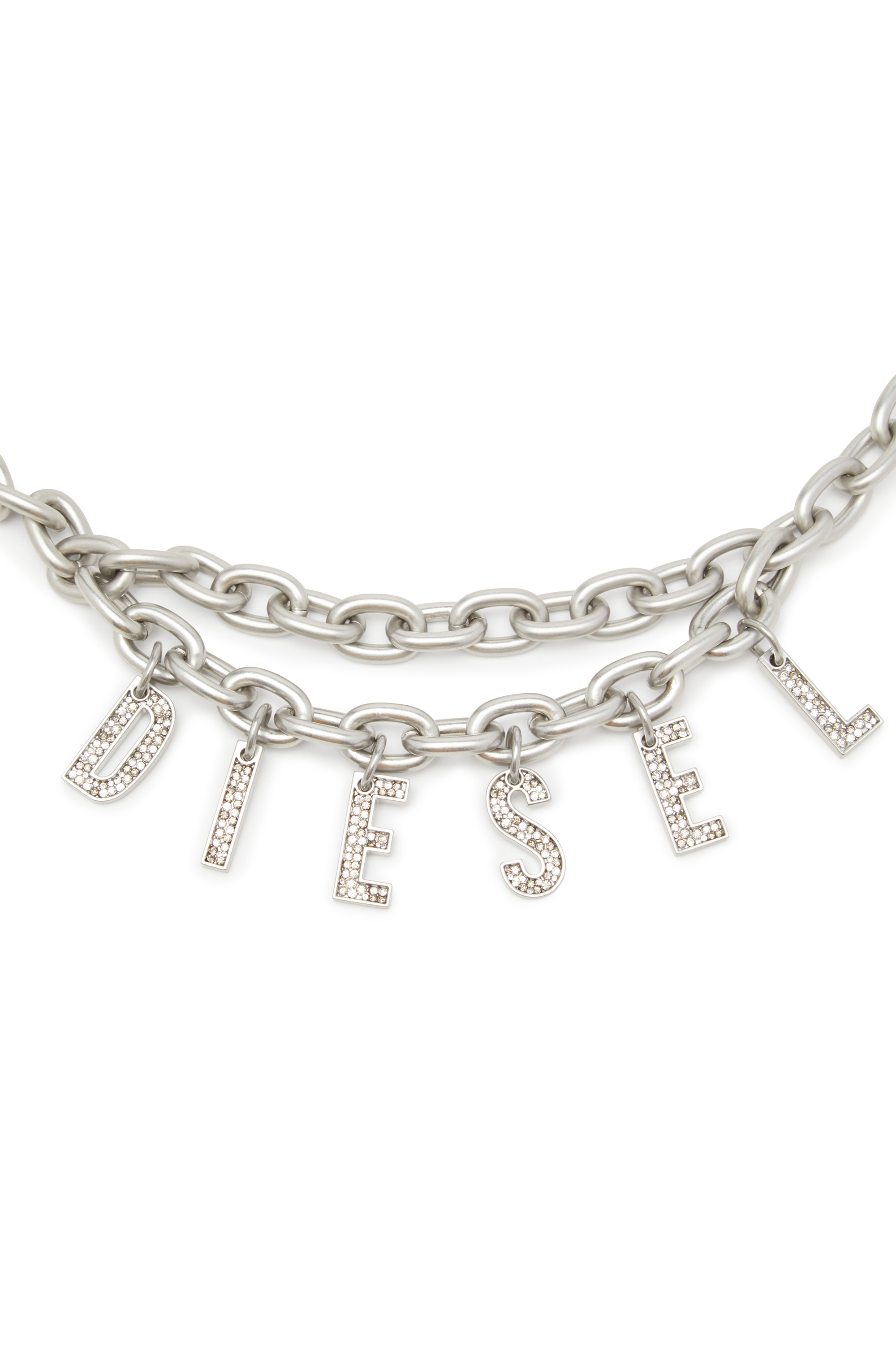 Diesel - B-CHARM CHAIN, Cinturón 1 cm de cadena con colgante con el logotipo de cristal Mujer in Plateado - 2