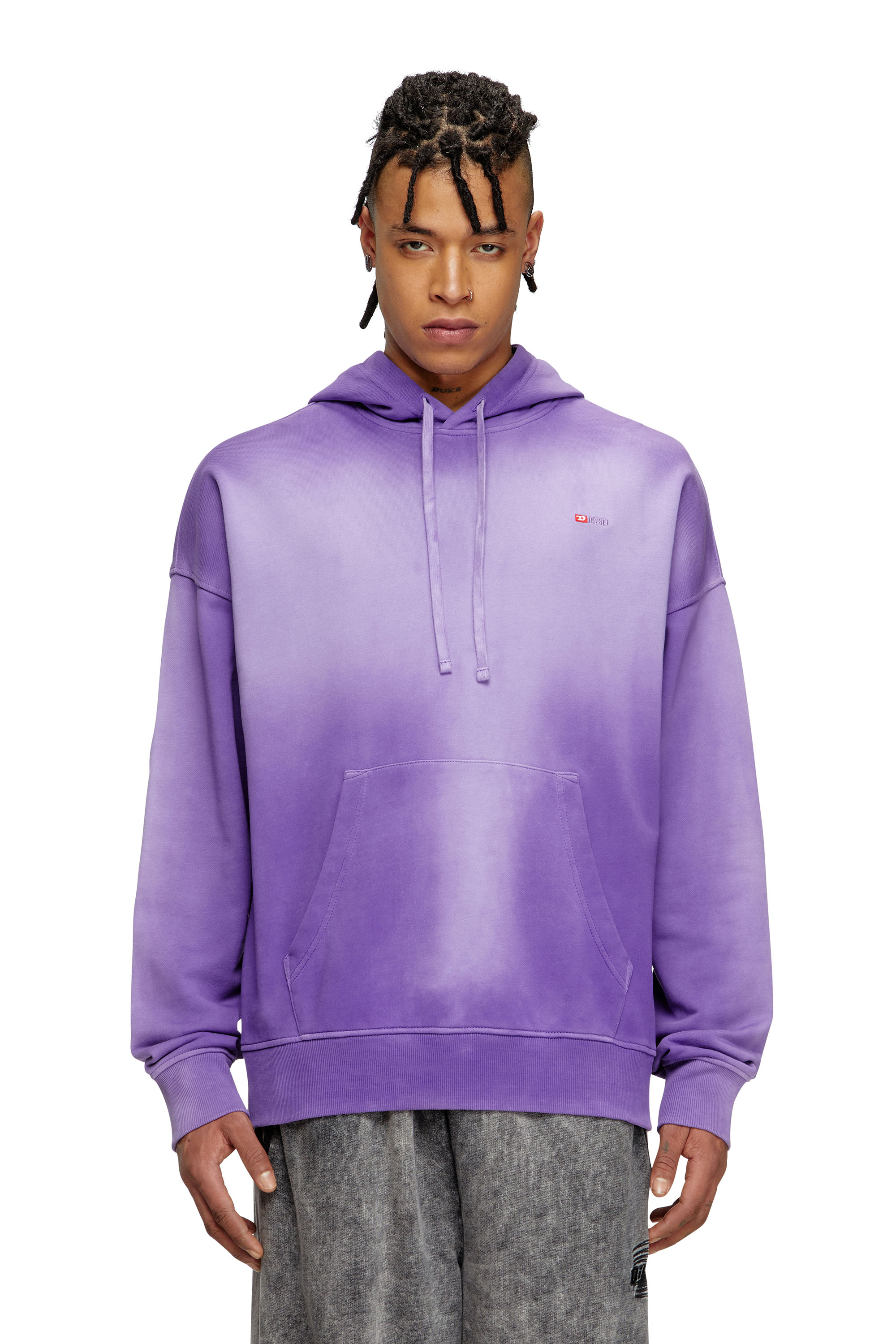 Diesel - S-ROB-HOOD-R2, Sudadera desteñida con bordado de logotipo micro Hombre in Morado - 1