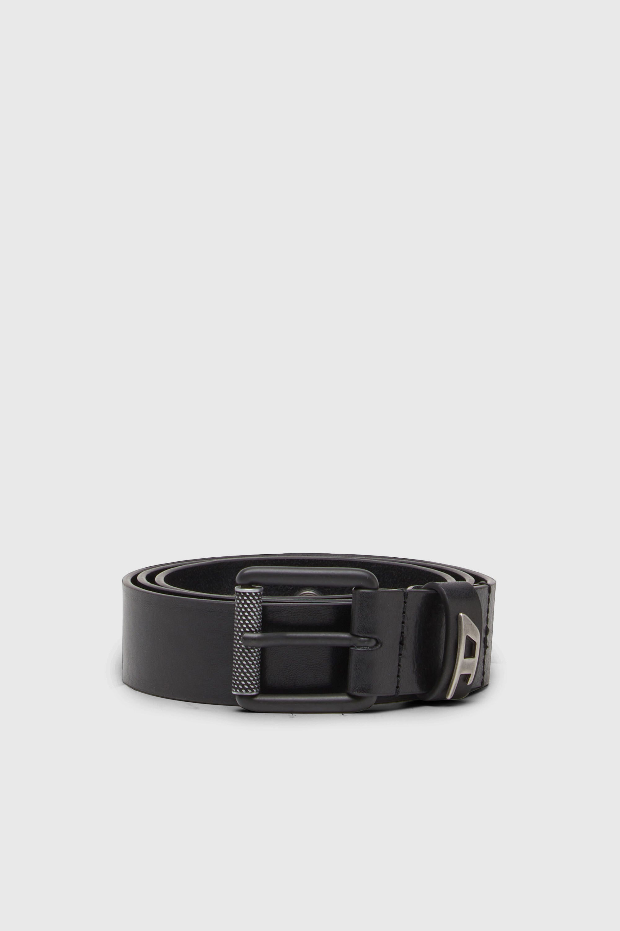 Diesel - B-DAVE II, Cintur&oacute;n 3.5 cm de piel brillante con trabilla con el logotipo Hombre in Negro - 1