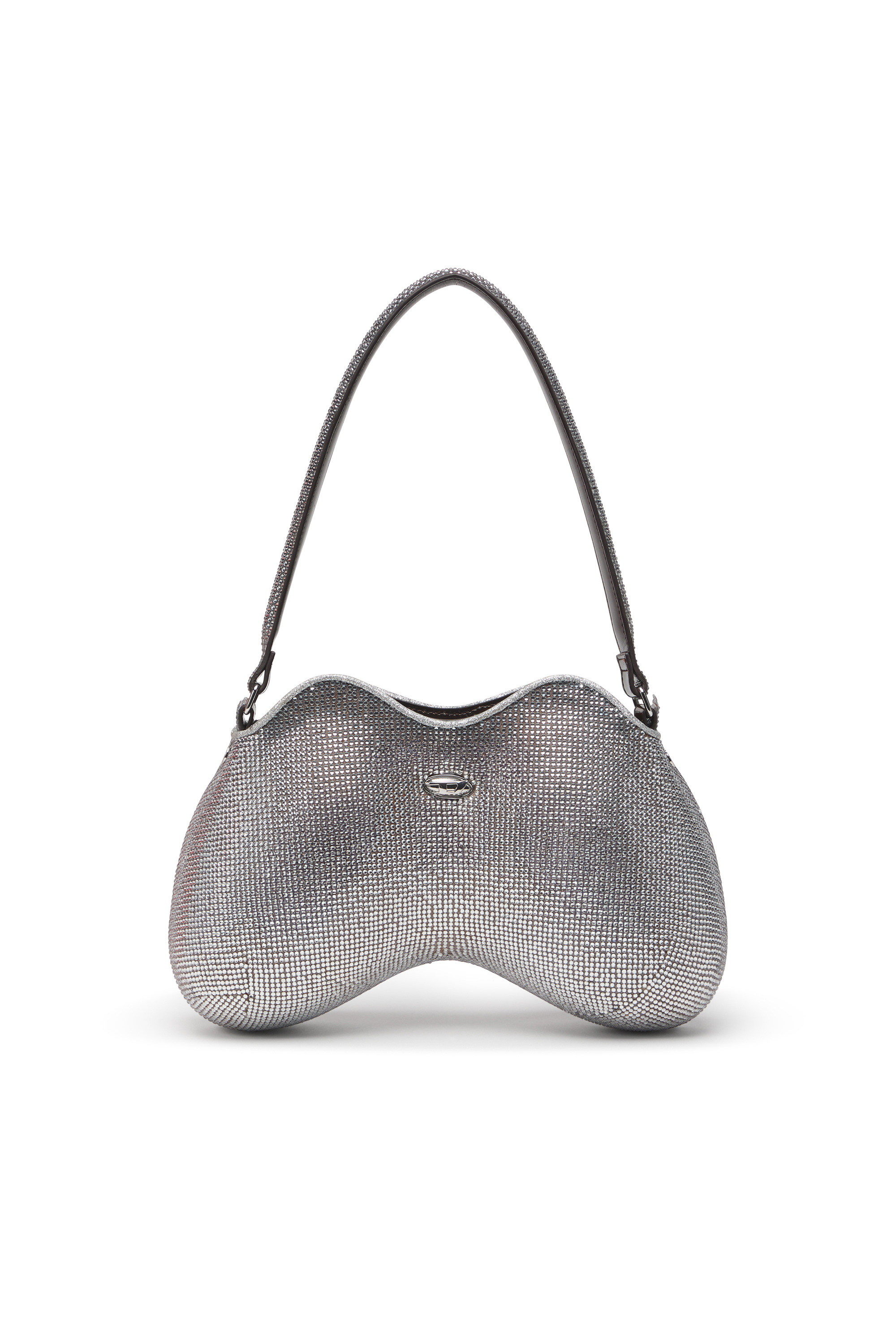 Diesel - DOUBLE-D SHOULDER, Double-D-Bolso de hombro con cristales por toda su superficie Mujer in Plateado - 1