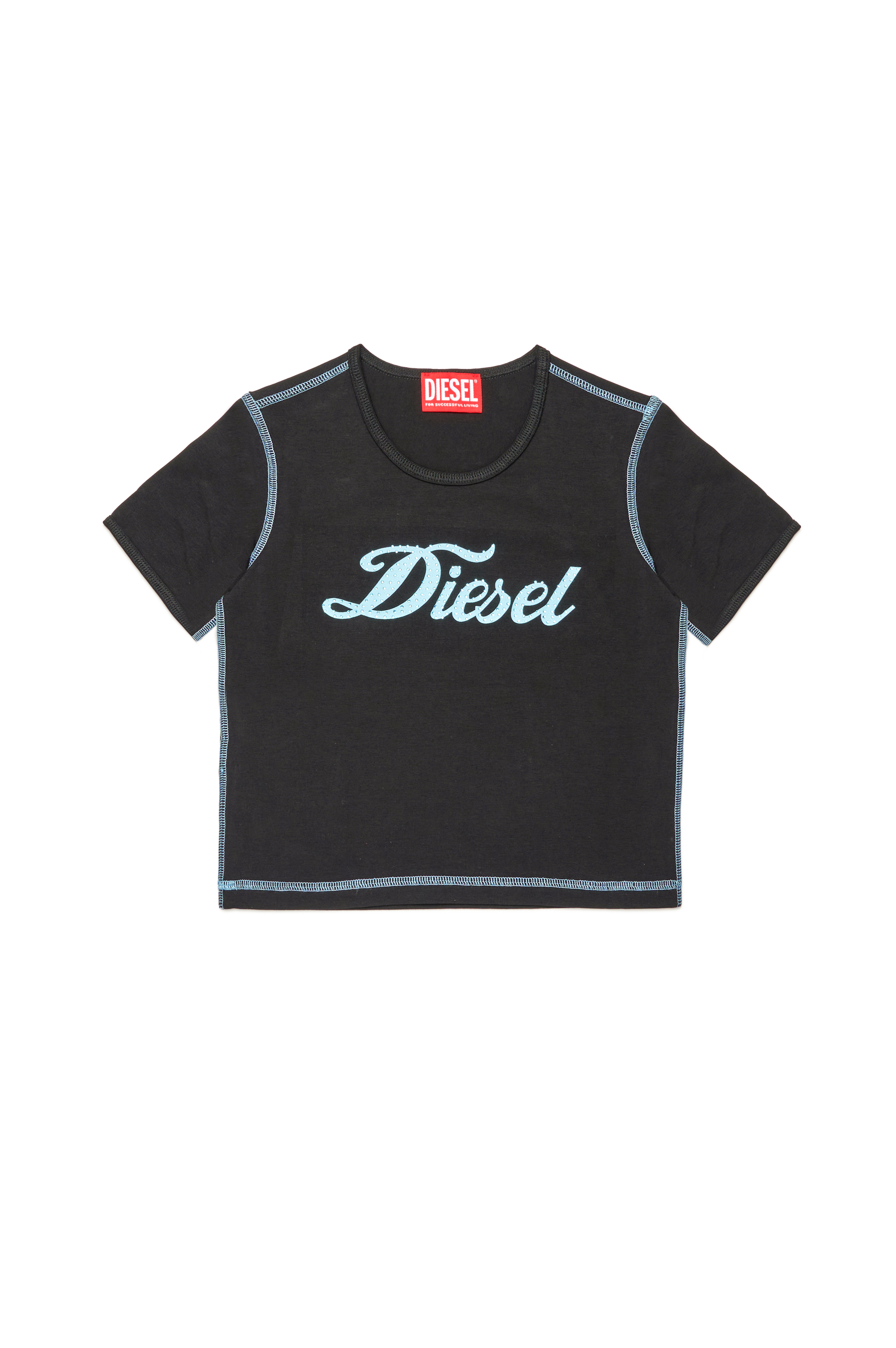 Diesel - TUNCUTIELONGL3, Mujer Camiseta con logotipo estampado y de cristal in Negro - Image 1