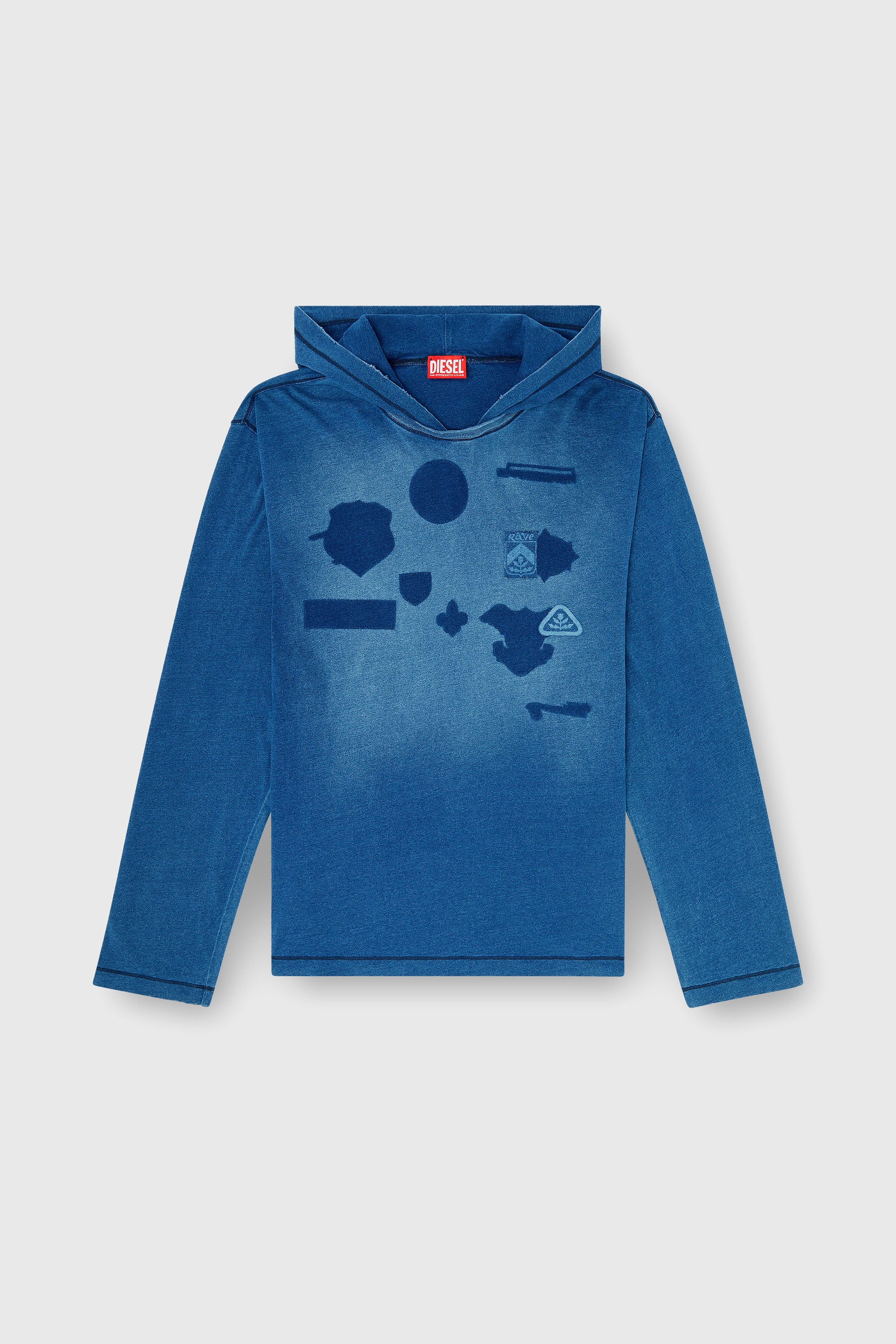 Diesel - T-NOX-LS-HOOD, Camiseta con capucha y manga larga con parches efecto sombra Hombre in Azul marino - 2