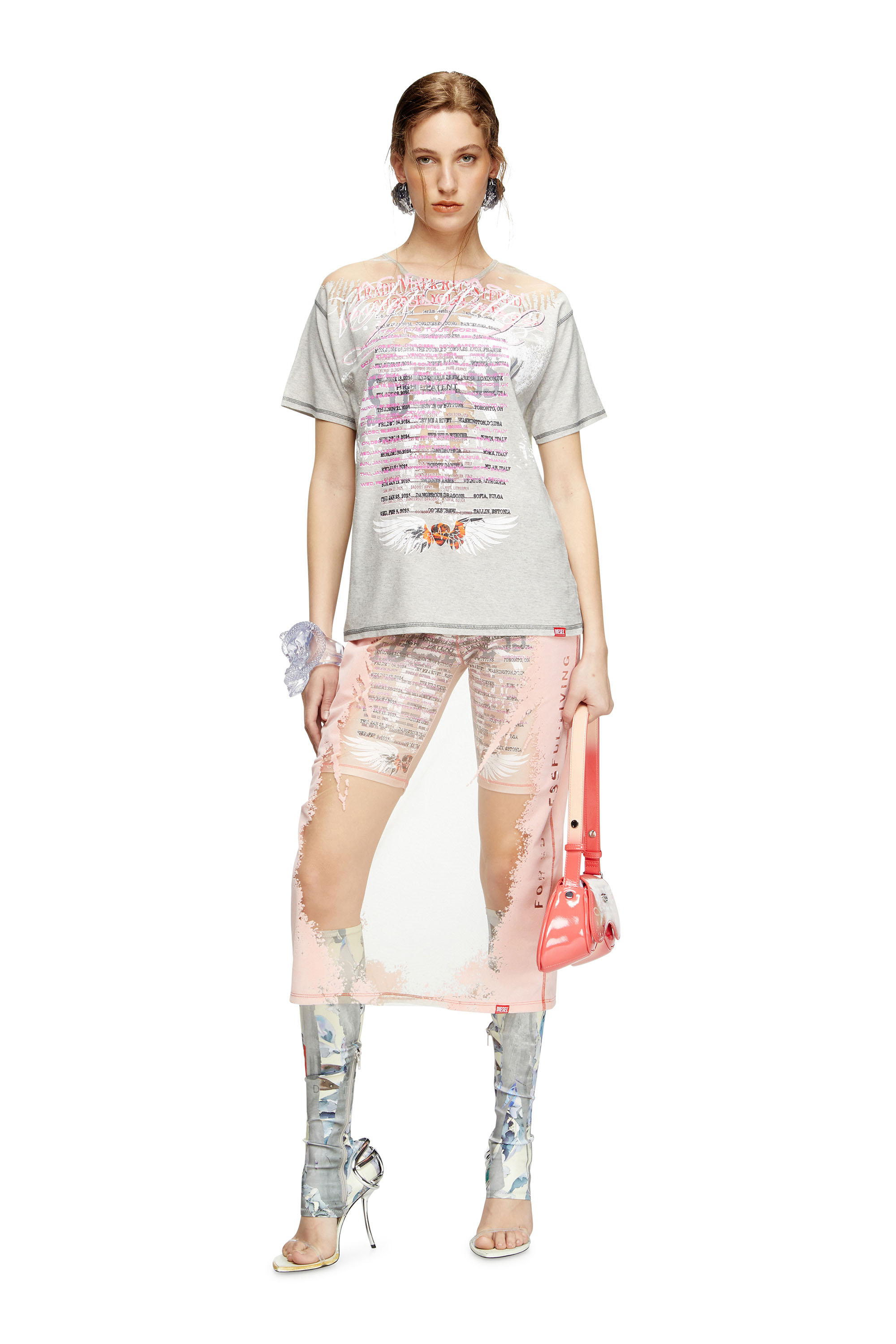 Diesel - T-NORMAC, Camiseta de cuello redondo con estampado de letras de canciones Mujer in Gris - 1