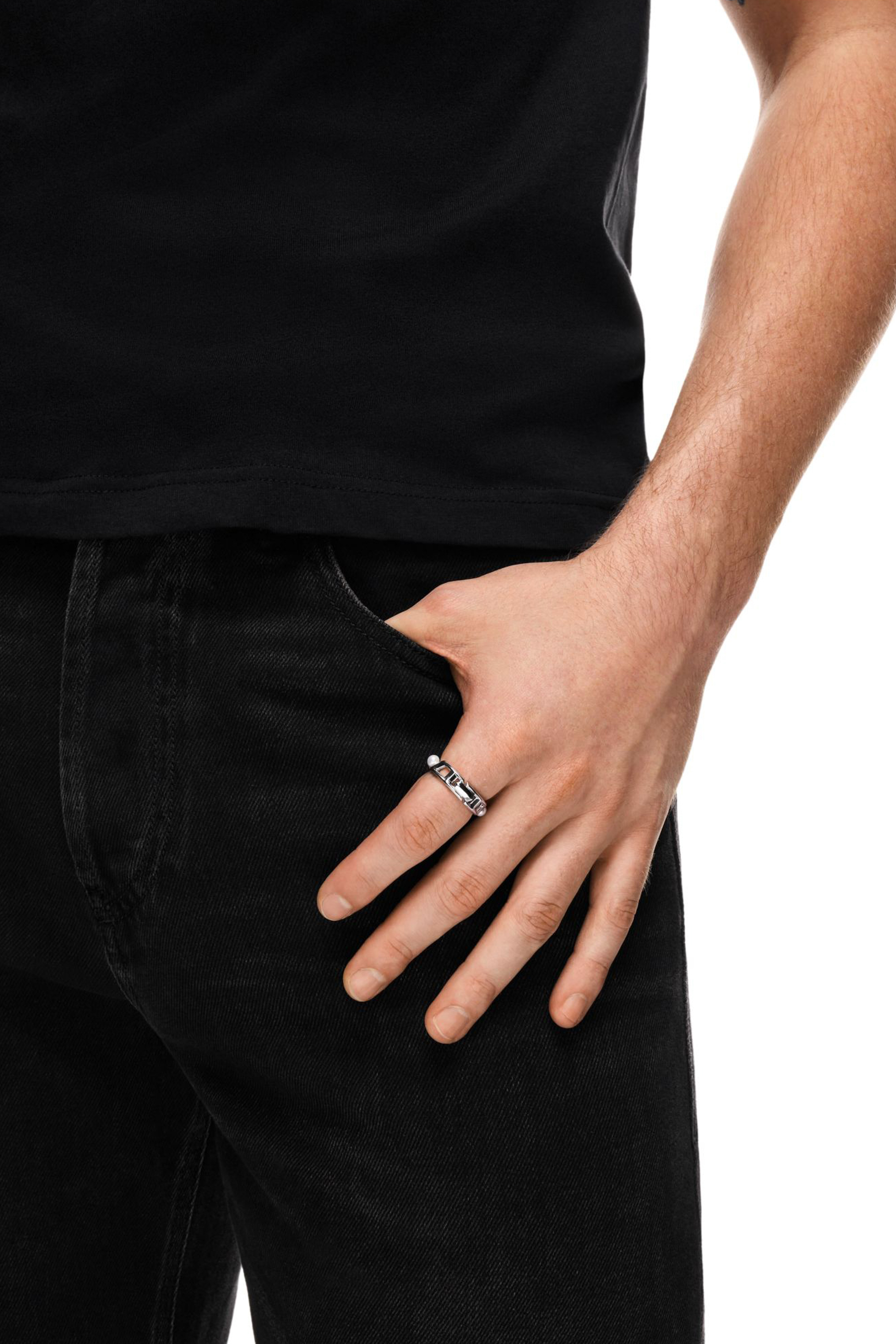 Diesel - DL1370040 STERLING SILVER JEWEL, Anillo de banda en plata de ley y perlas Unisex in Plateado - 4