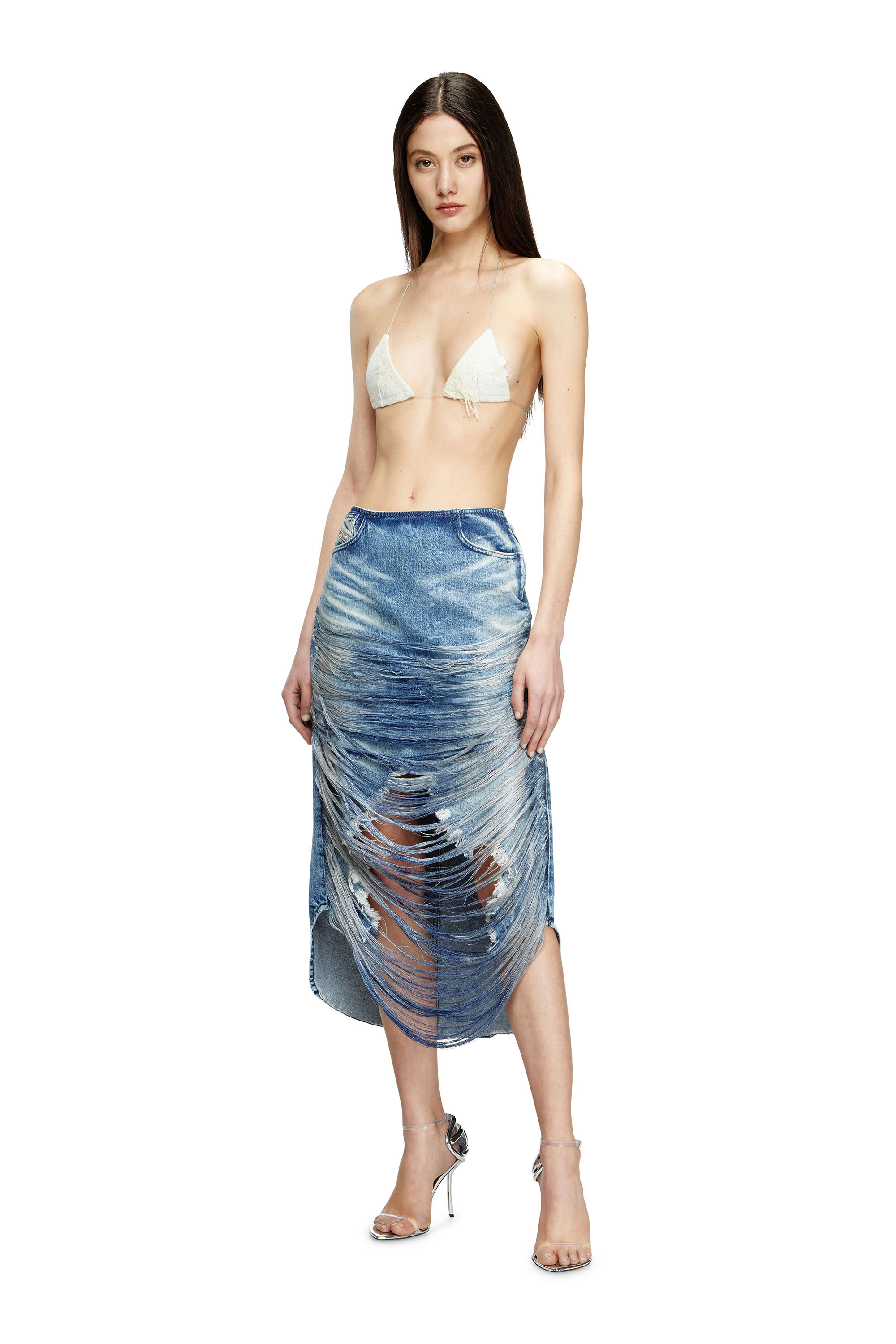 Diesel - DE-BIKINY-FSG, Top triangular en denim jacquard con hilos flotantes Mujer in Blanco - 1