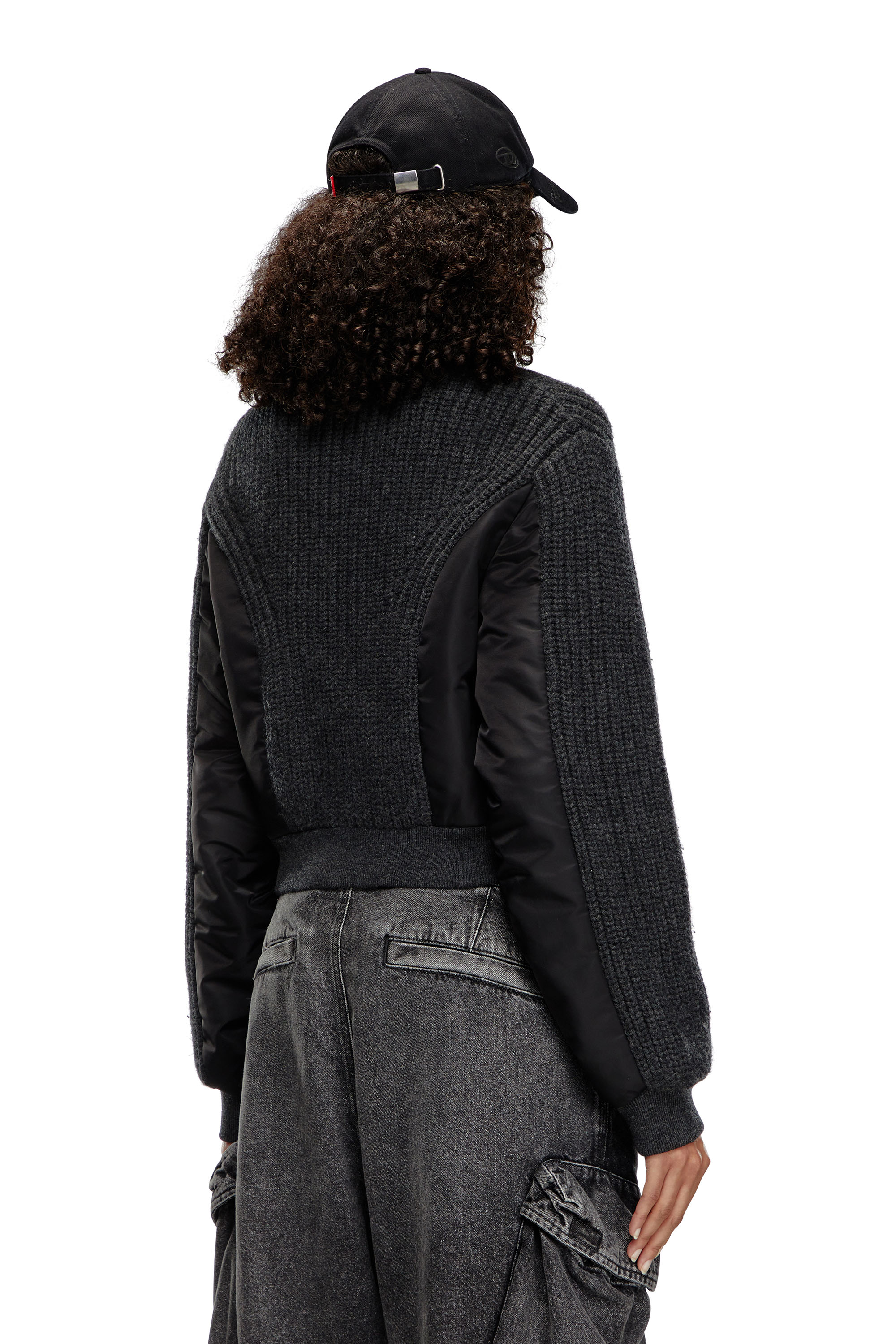 Diesel - M-ODENA, Mujer Chaqueta tejida con lana y nailon acolchado in Negro - Image 4