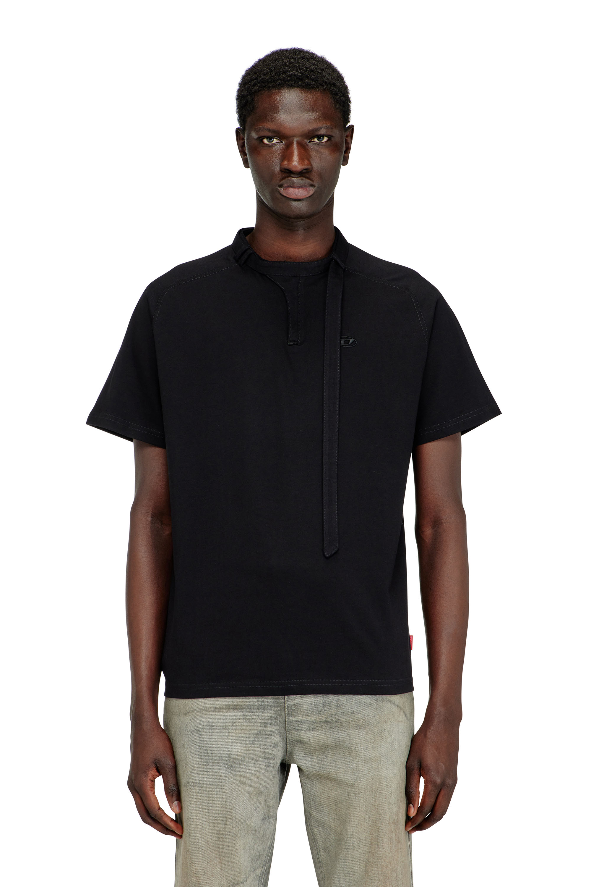 Diesel - T-KAUKO, Camiseta con tira de cuello biker Hombre in Negro - 1